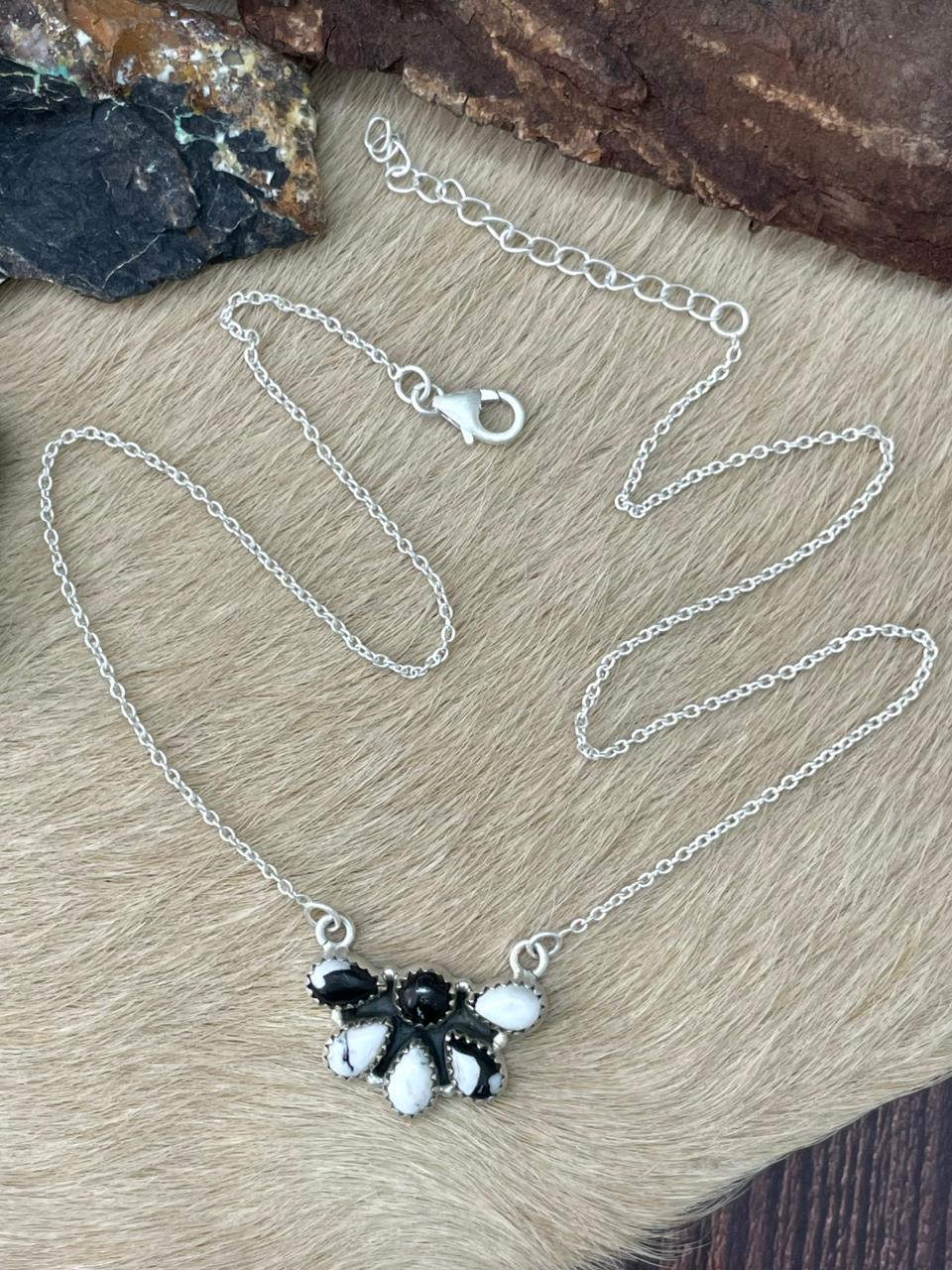 Handmade Sterling Silver White Buffalo Necklace "Signed Nizhoni"