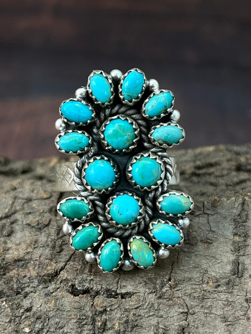Handmade Sterling Silver Kingman Turquoise Adjustable Ring "Signed Nizhoni"