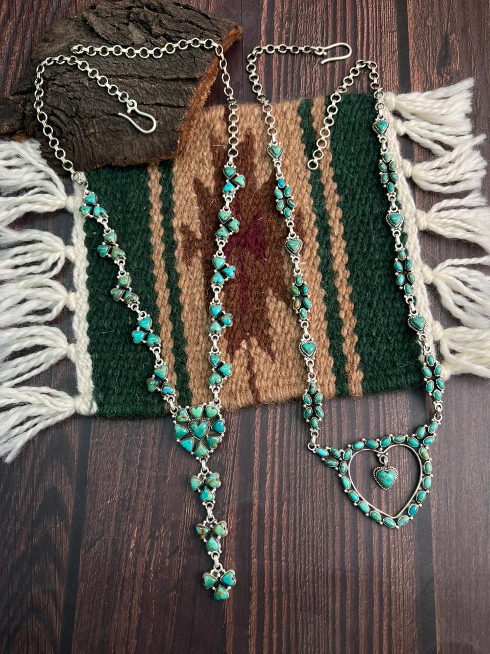 "Heart Collection" Handmade Sterling Silver Kingman Turquoise Necklace "Signed Nizhoni"