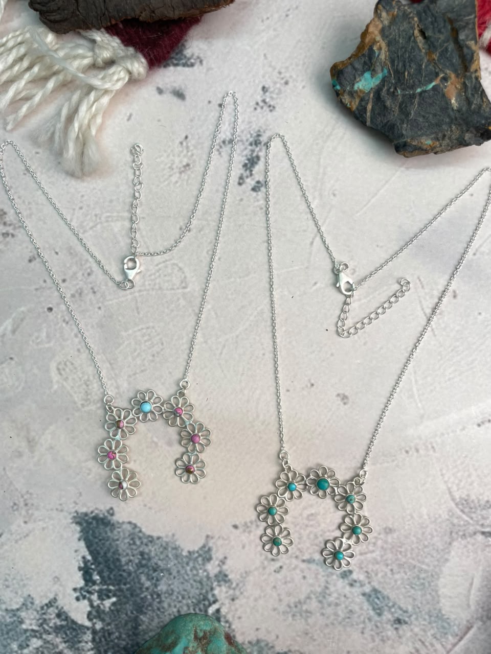 Handmade Sterling Silver Cotton Candy and Kingman Turquoise Flower Collection: Naja Necklace