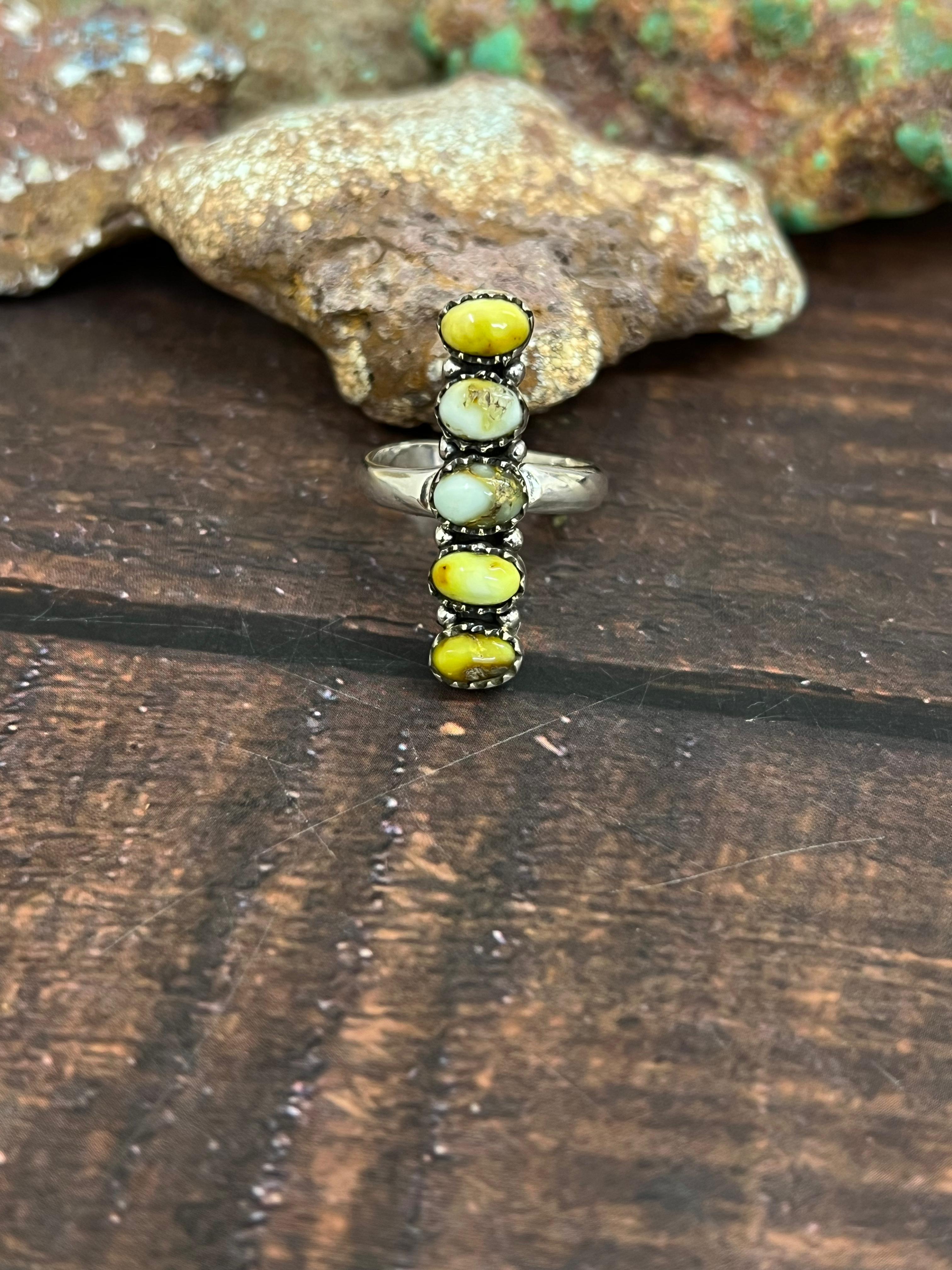 Handmade Sterling Silver Palomino Turquoise Adjustable Ring with Signed Nizhoni