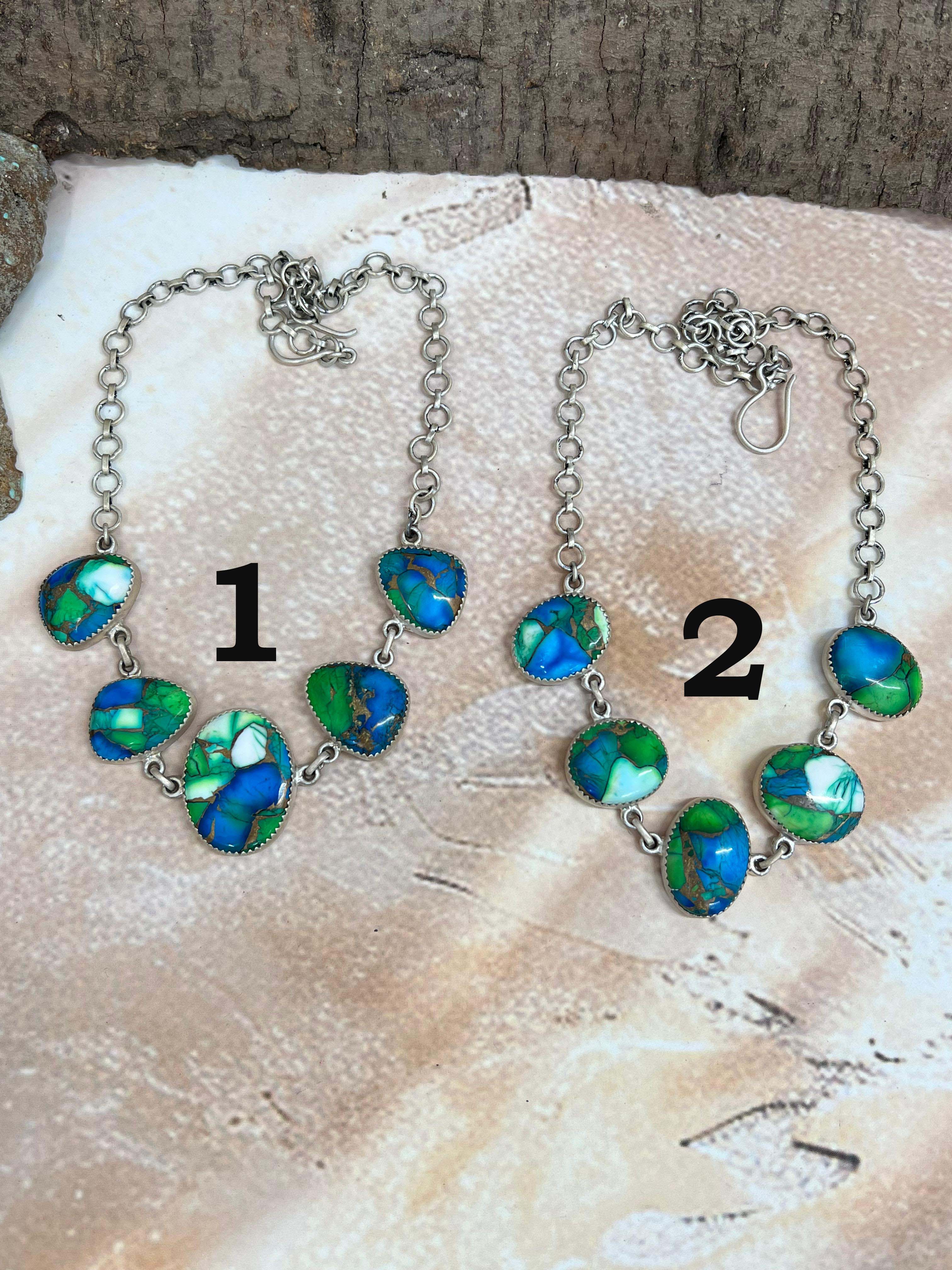 Handmade Sterling Silver Peacock Dahlia Necklace with Signed Nizhoni