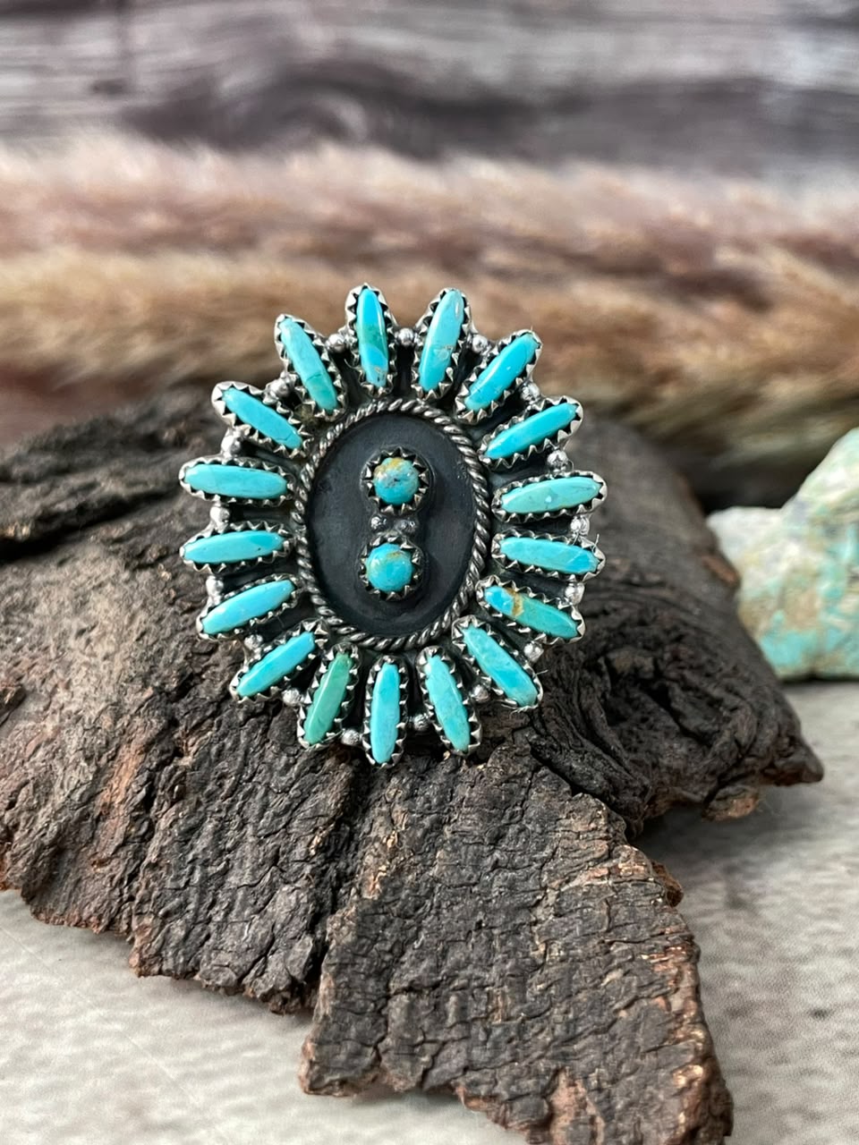 Handmade Sterling Silver Kingman Turquoise Adjustable Ring Signed Nizhoni