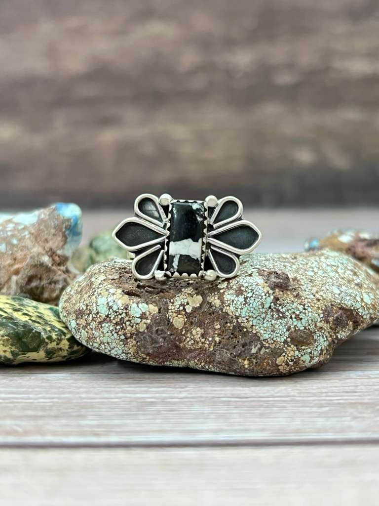 Handmade Sterling Silver White Buffalo Adjustable Ring "Signed Nizhoni"