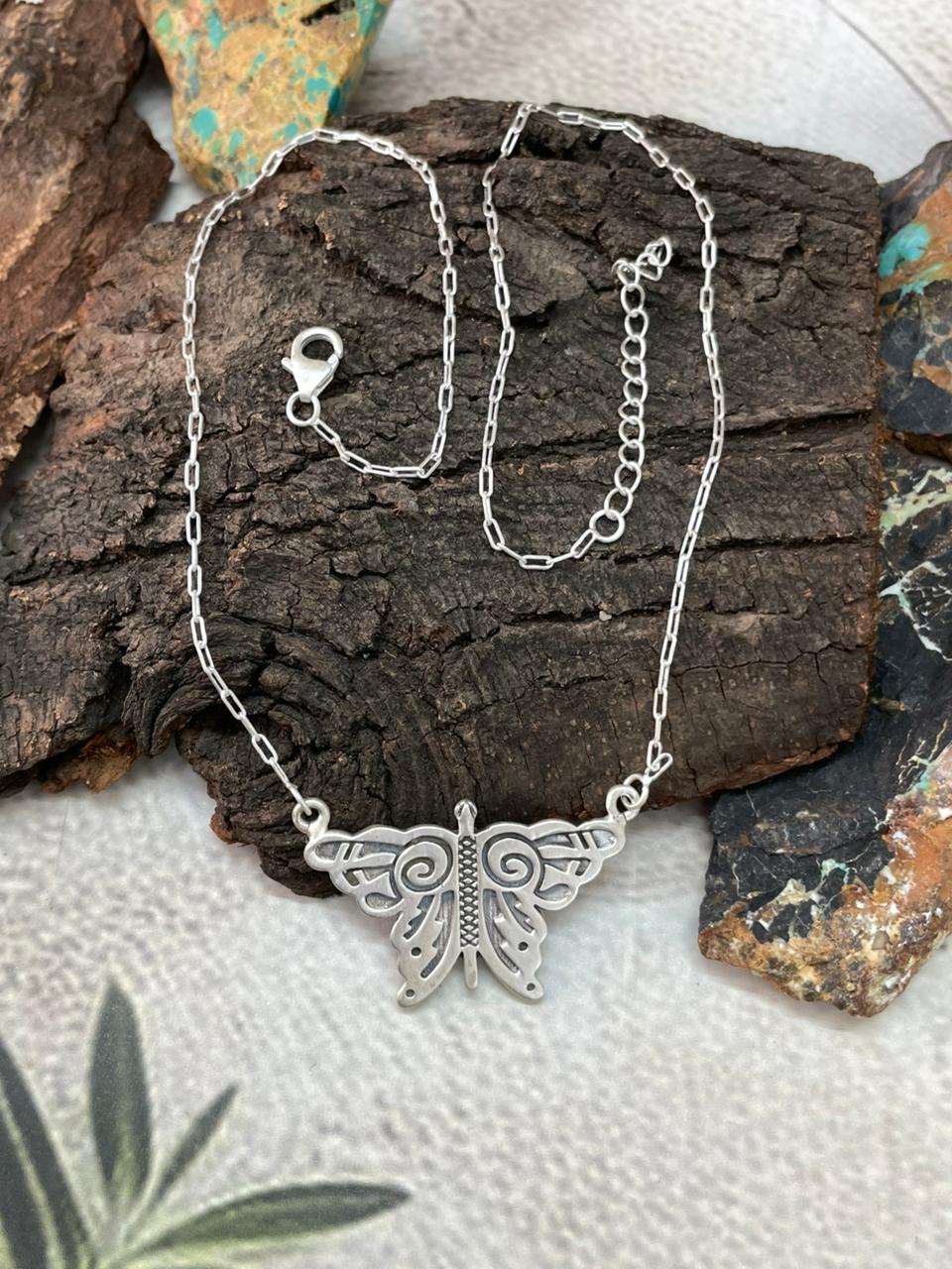 Handmade Sterling Silver Butterfly Necklace "Signed Nizhoni"