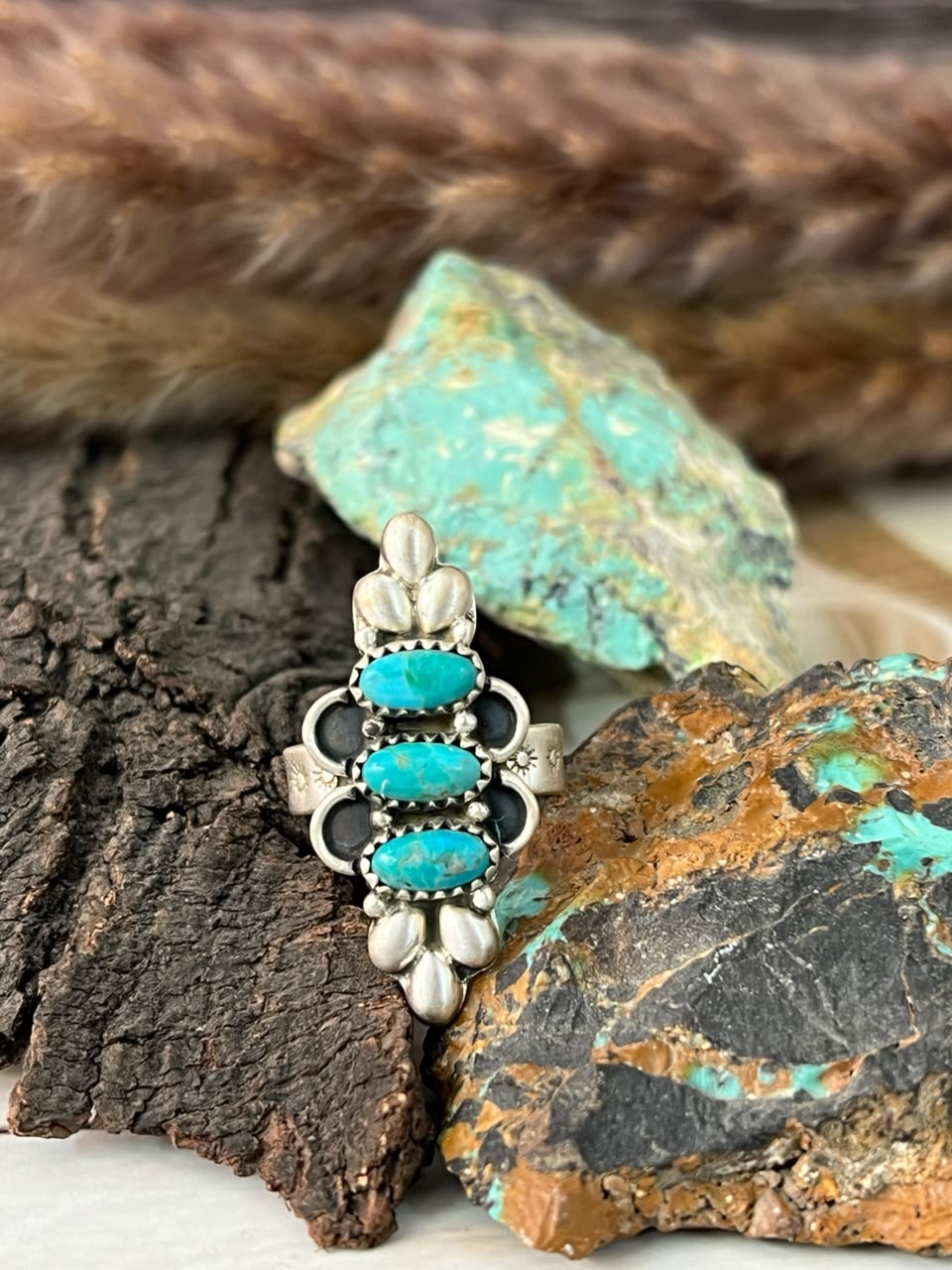 Handmade Sterling Silver Kingman Turquoise Adjustable Ring Signed Nizhoni
