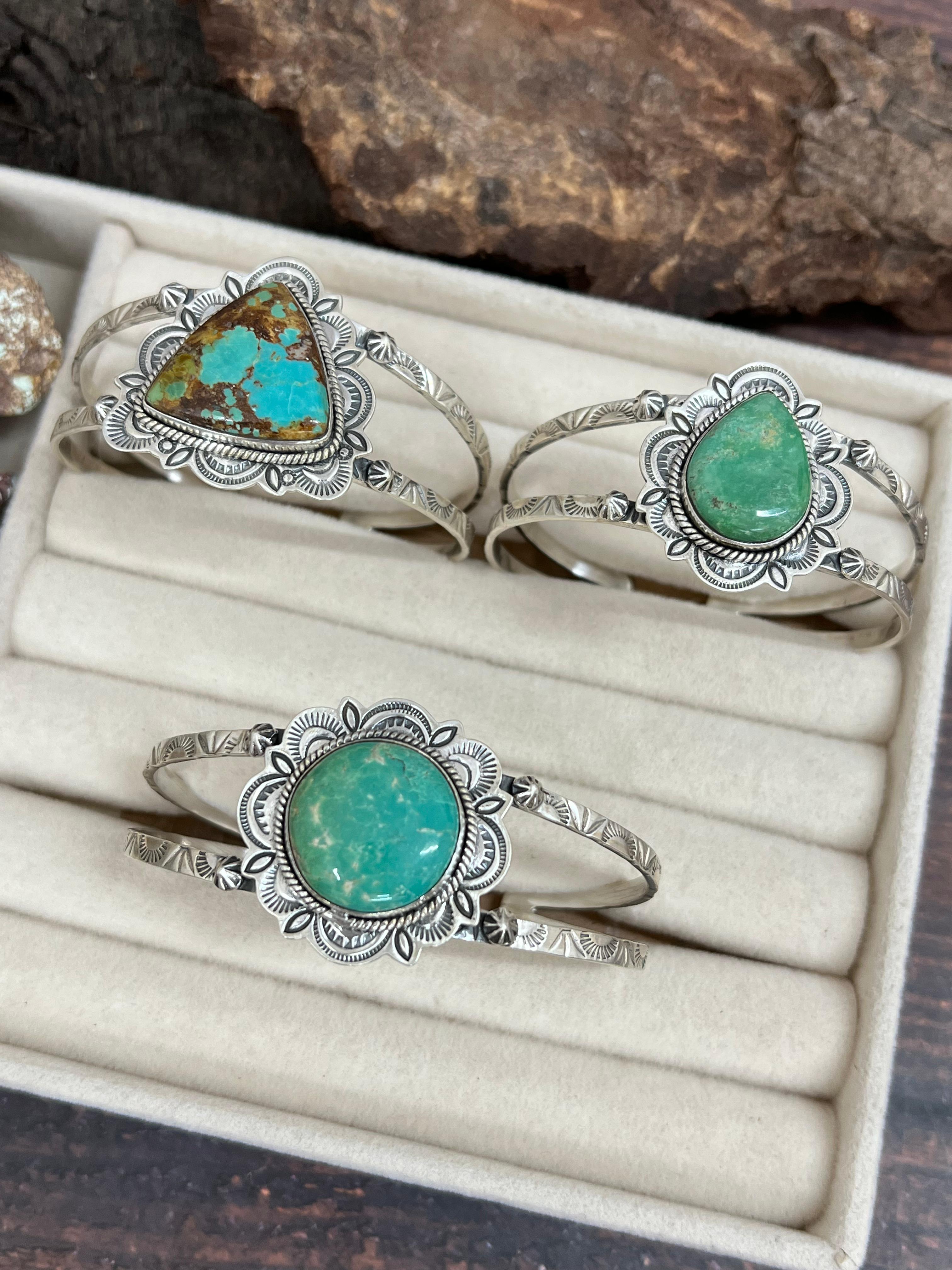 Handmade Sterling Silver Mantis Turquoise Cuff Bracelet Signed Nizhoni