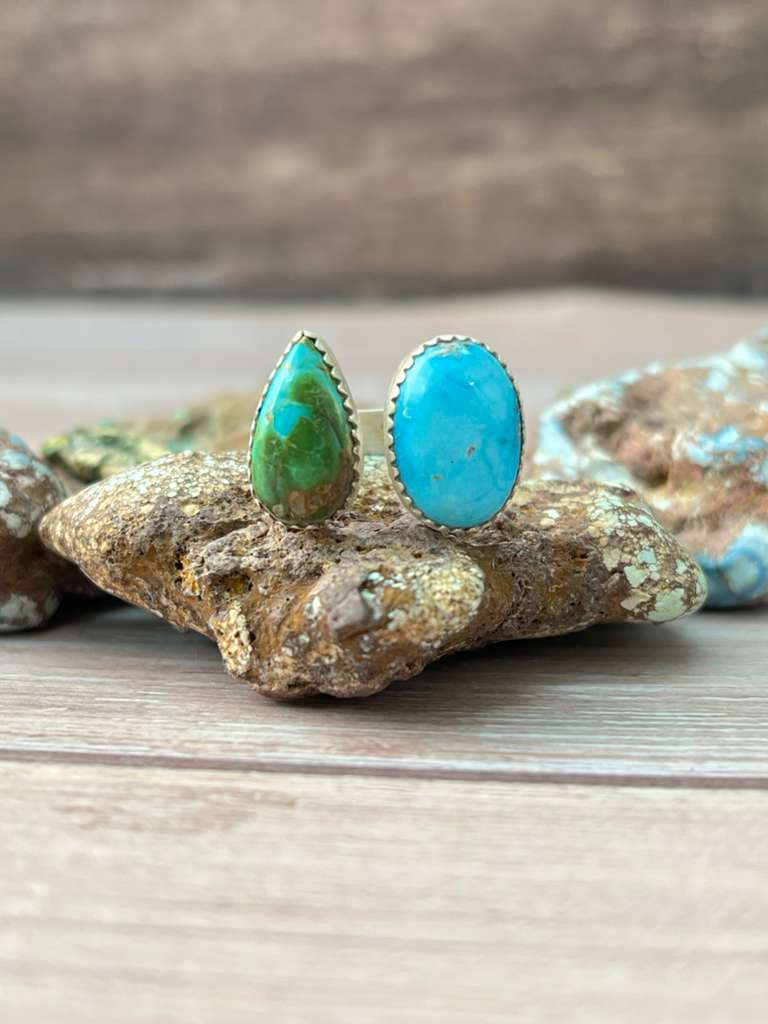 Handmade Sterling Silver Golden Hills with Sonoran Mountain Turquoise Adjustable Ring "Signed Nizhoni"