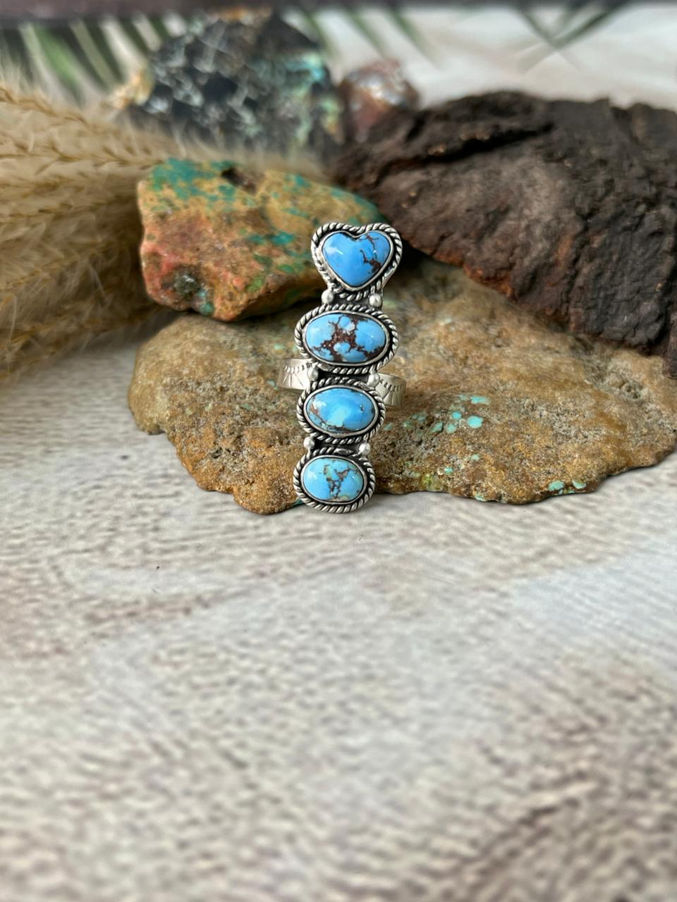 Handmade Sterling Silver Golden Hills Turquoise Adjustable Ring "Signed Nizhoni"