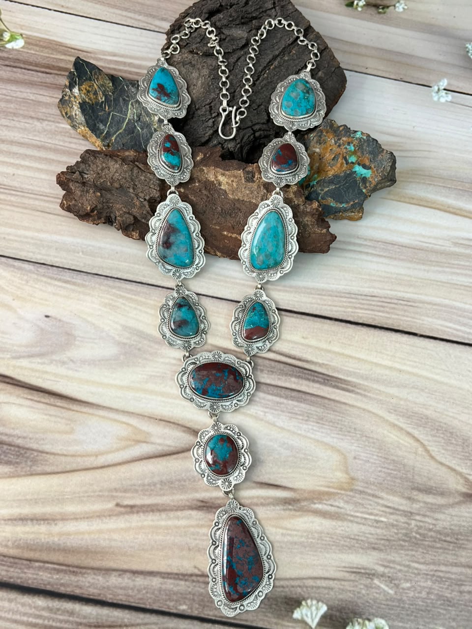 Handmade Sterling Silver Gem Silica Collection: Necklace Signed Nizhoni