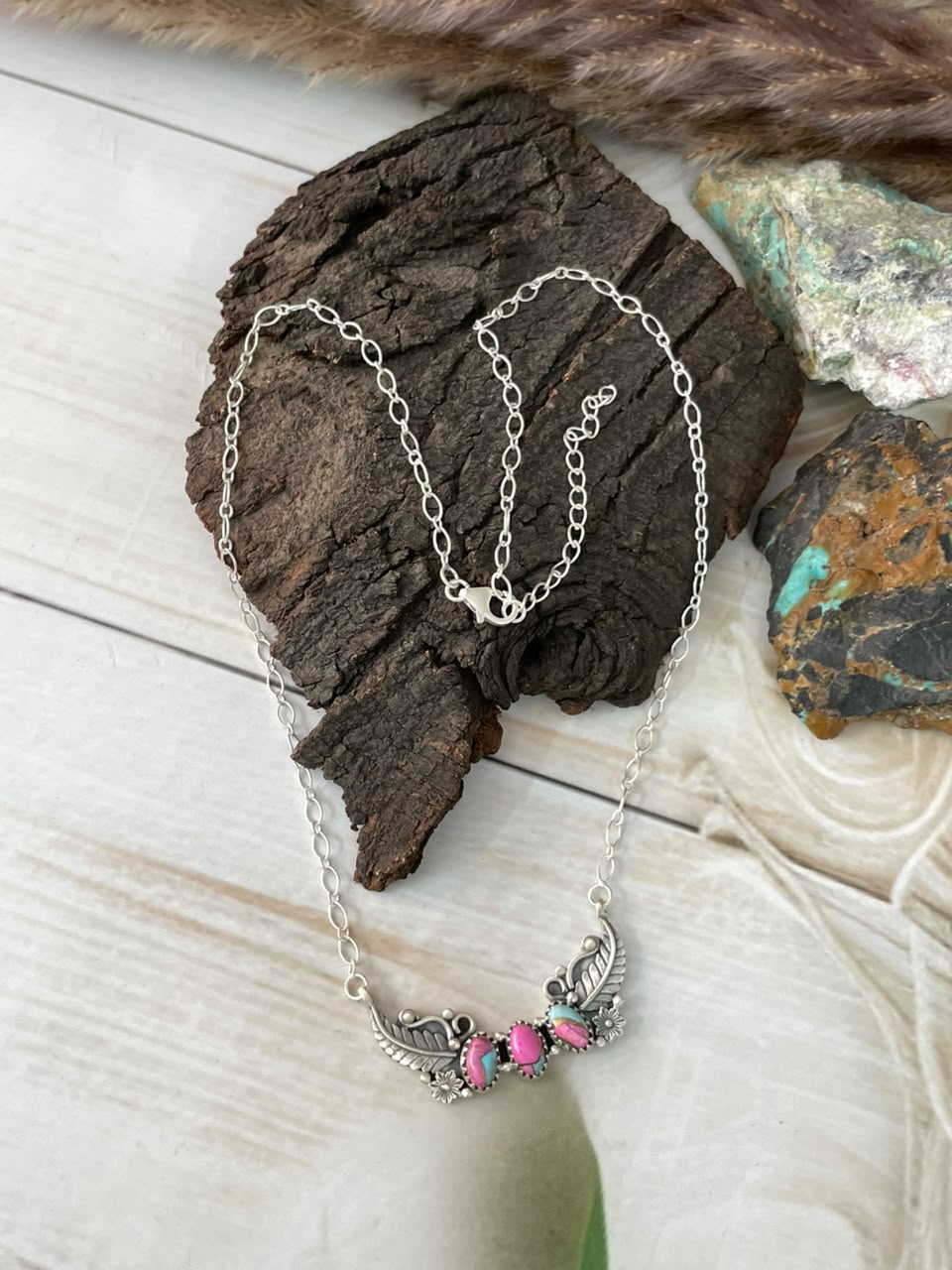 Handmade Sterling Silver Cotton Candy Necklace Signed Nizhoni