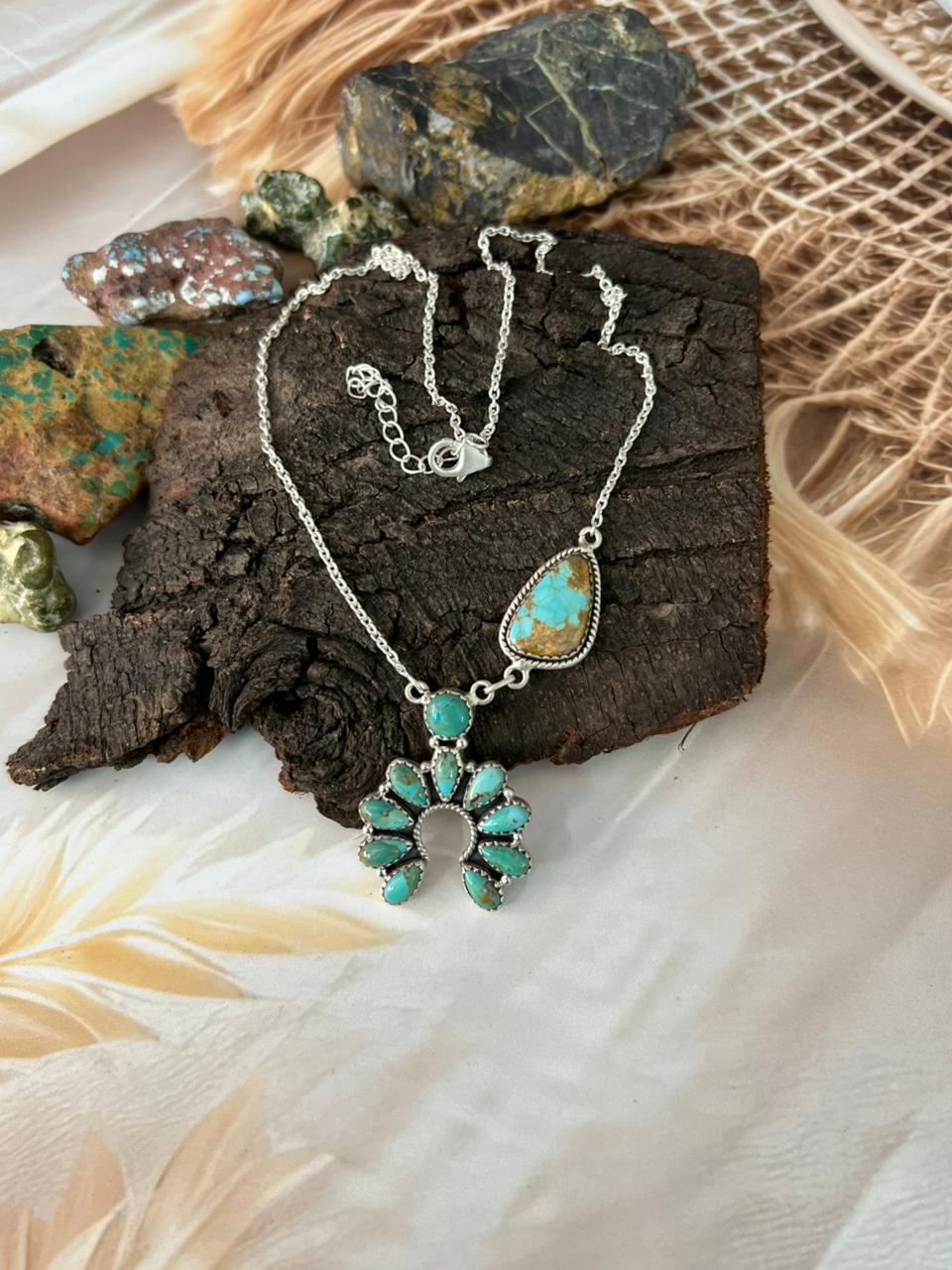 Handmade Sterling Silver Kingman with Number 8 Turquoise Necklace "Signed Nizhoni"
