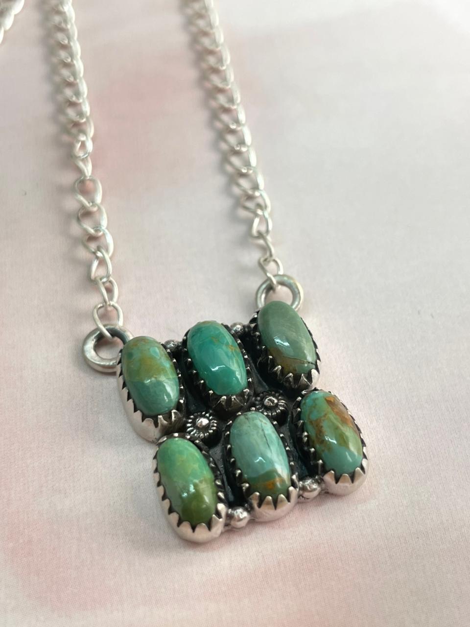 Handmade Sterling Silver Kingman Turquoise Necklace "Signed Nizhoni"