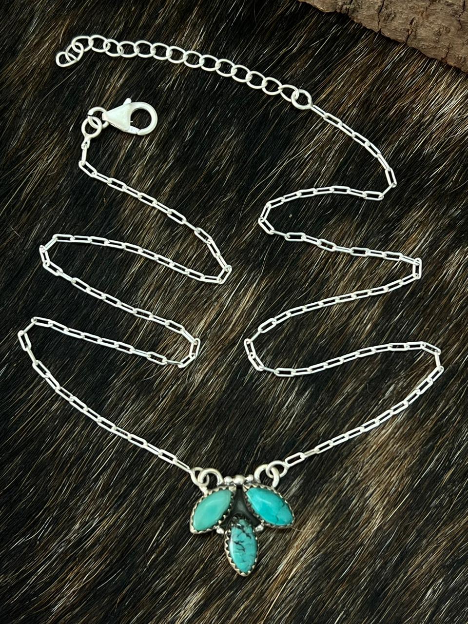 Handmade Sterling Silver Hubai Turquoise Necklace "Signed Nizhoni"