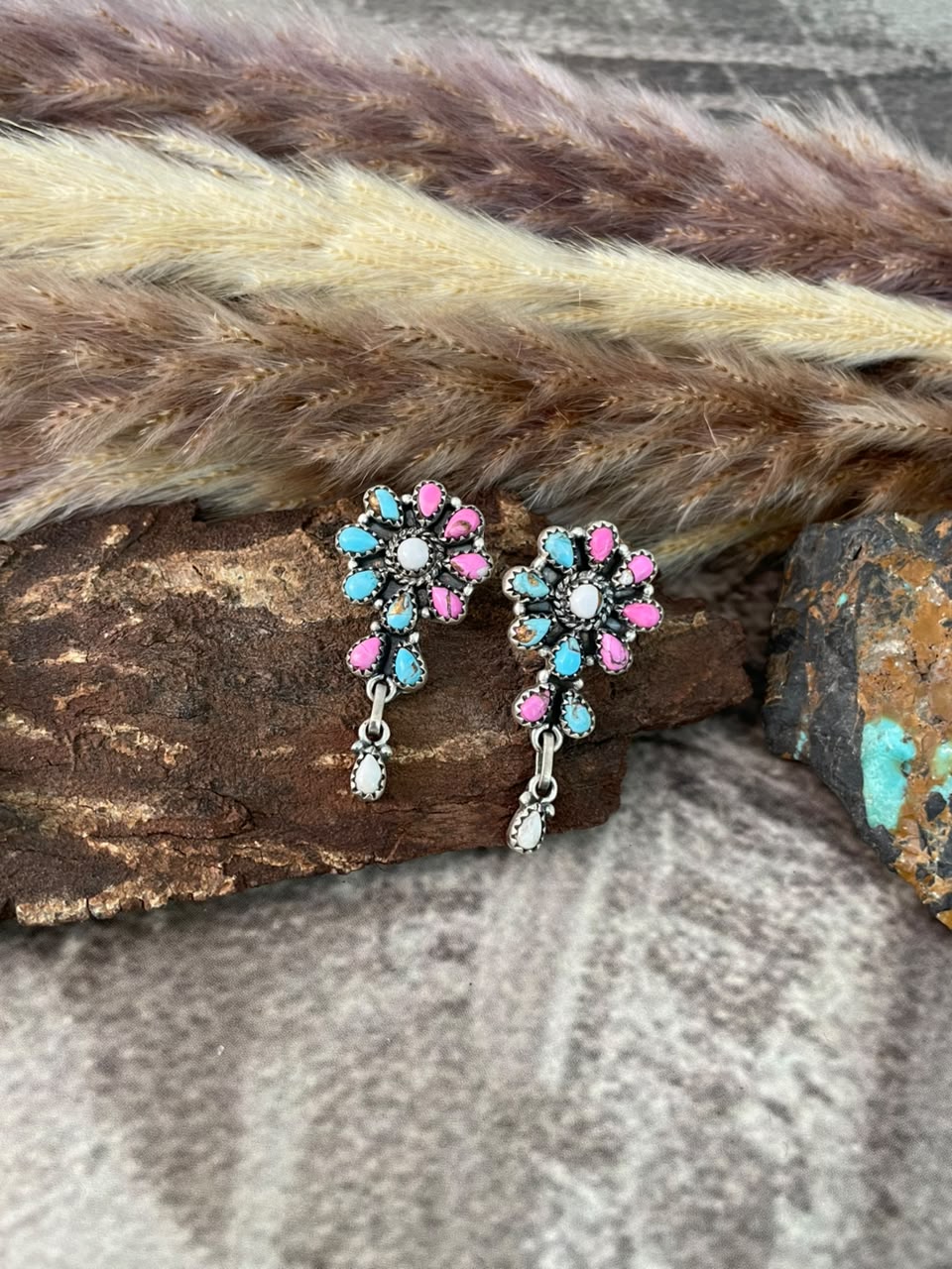 Handmade Sterling Silver Cotton Candy Post Dangle Earrings Signed Nizhoni