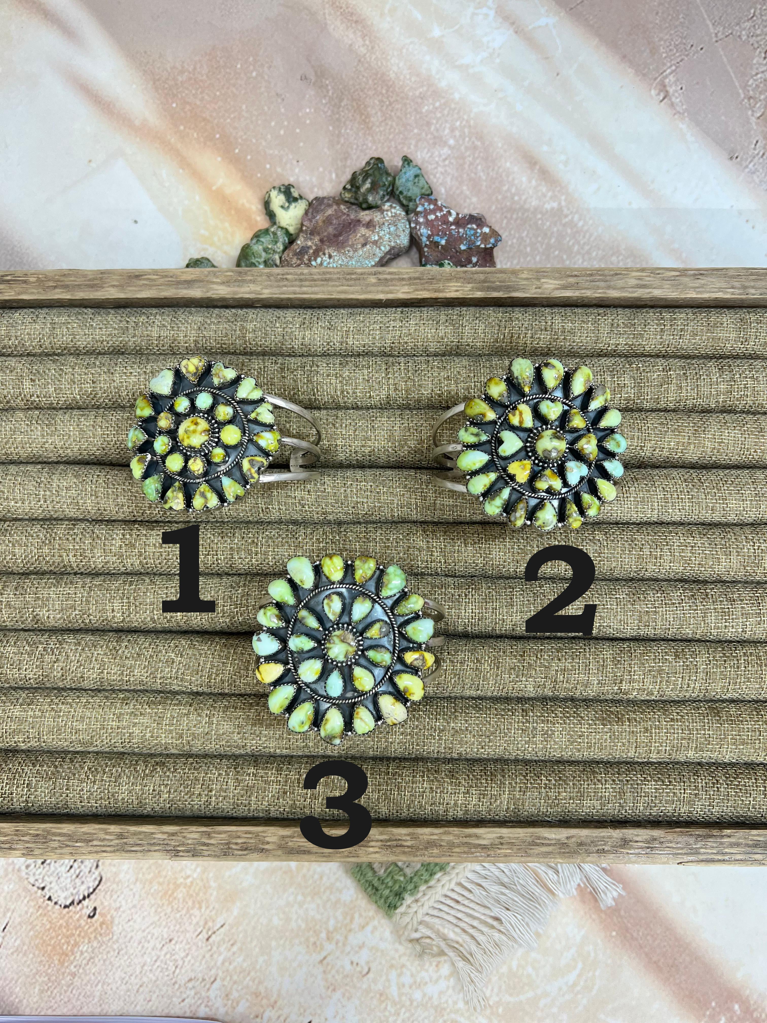 Handmade Sterling Silver Palomino Turquoise Cuff Bracelet with Signed Nizhoni