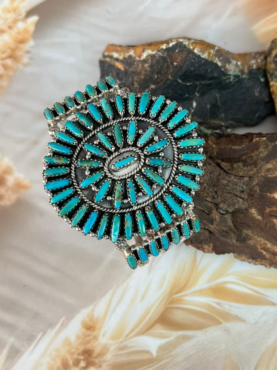 Handmade Sterling Silver Kingman Turquoise Cuff Bracelet Signed Nizhoni (8)