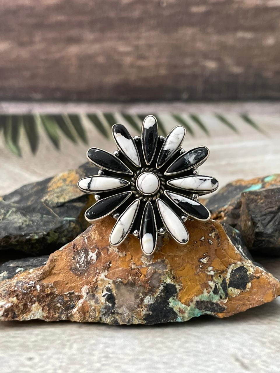 Handmade Sterling Silver White Buffalo Adjustable Ring "Signed Nizhoni"