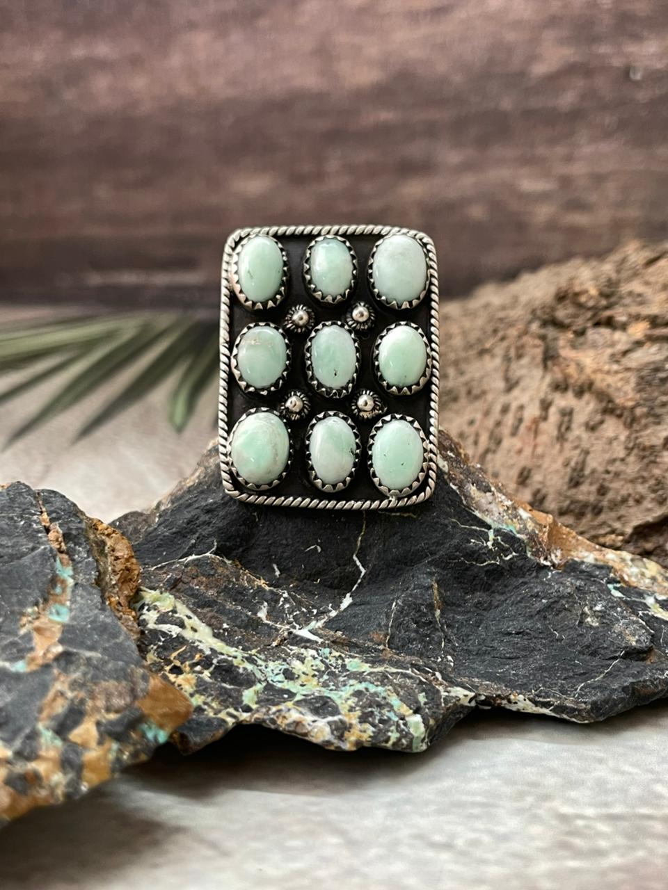 Handmade Sterling Silver Paloma Turquoise Adjustable Ring "Signed Nizhoni"