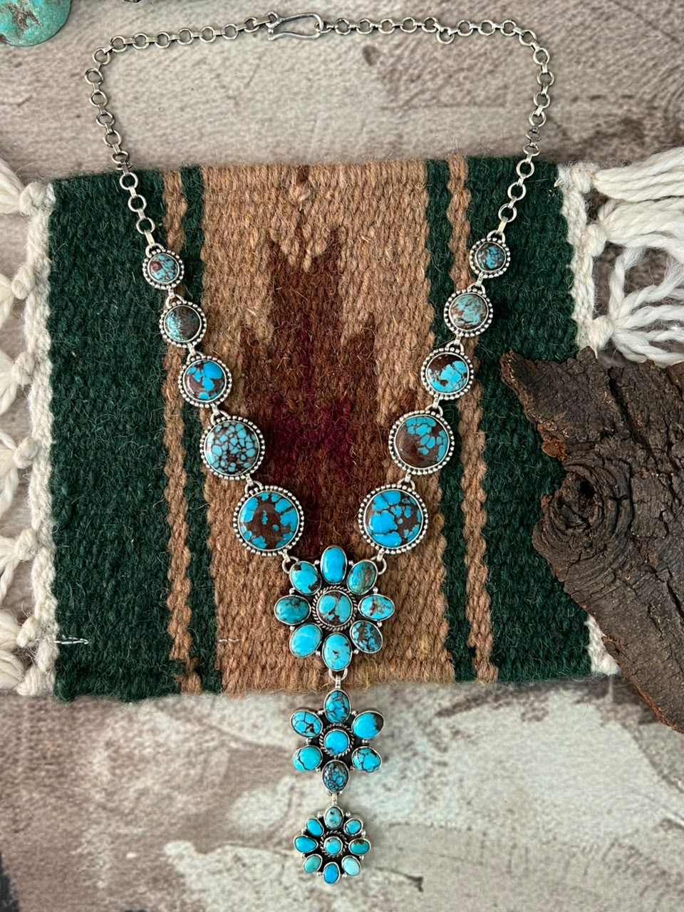 Handmade Sterling Silver Egyptian Turquoise Necklace Signed Nizhoni