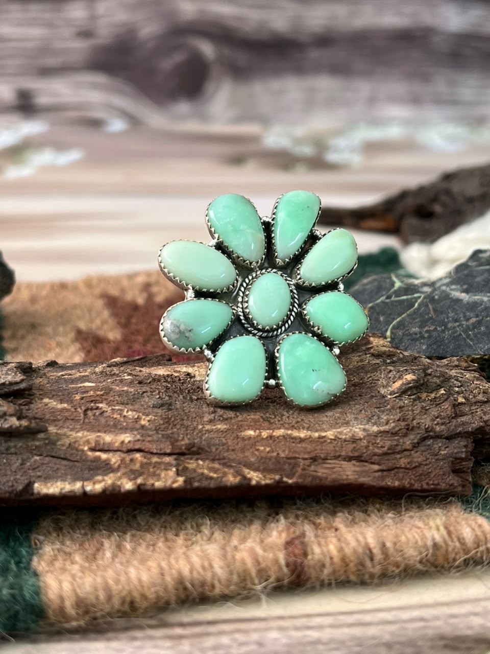 Handmade Sterling Silver Paloma Turquoise Adjustable Ring Signed Nizhoni