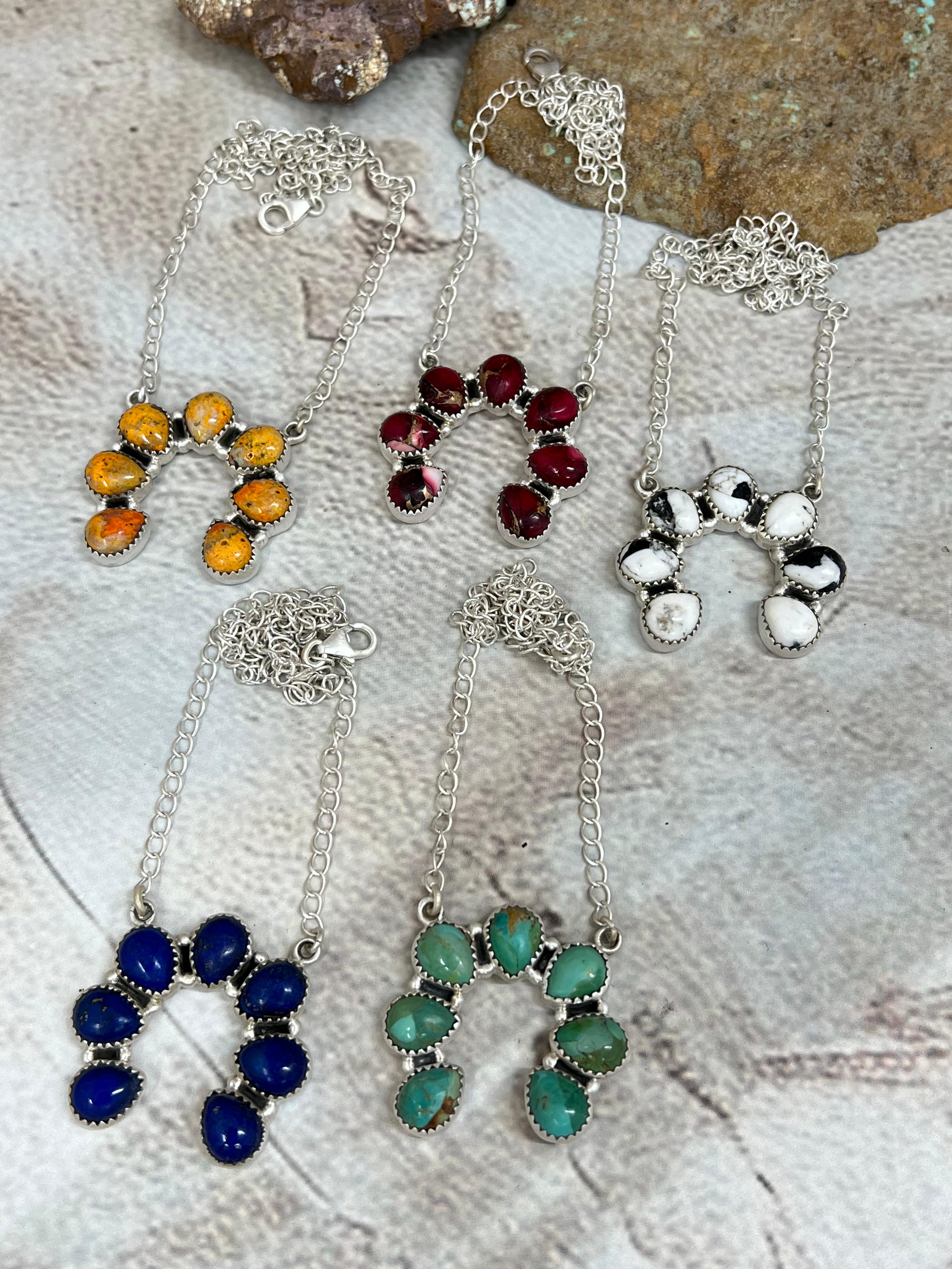 Handmade Sterling Silver Multi Stones Naja Necklace Signed Nizhoni