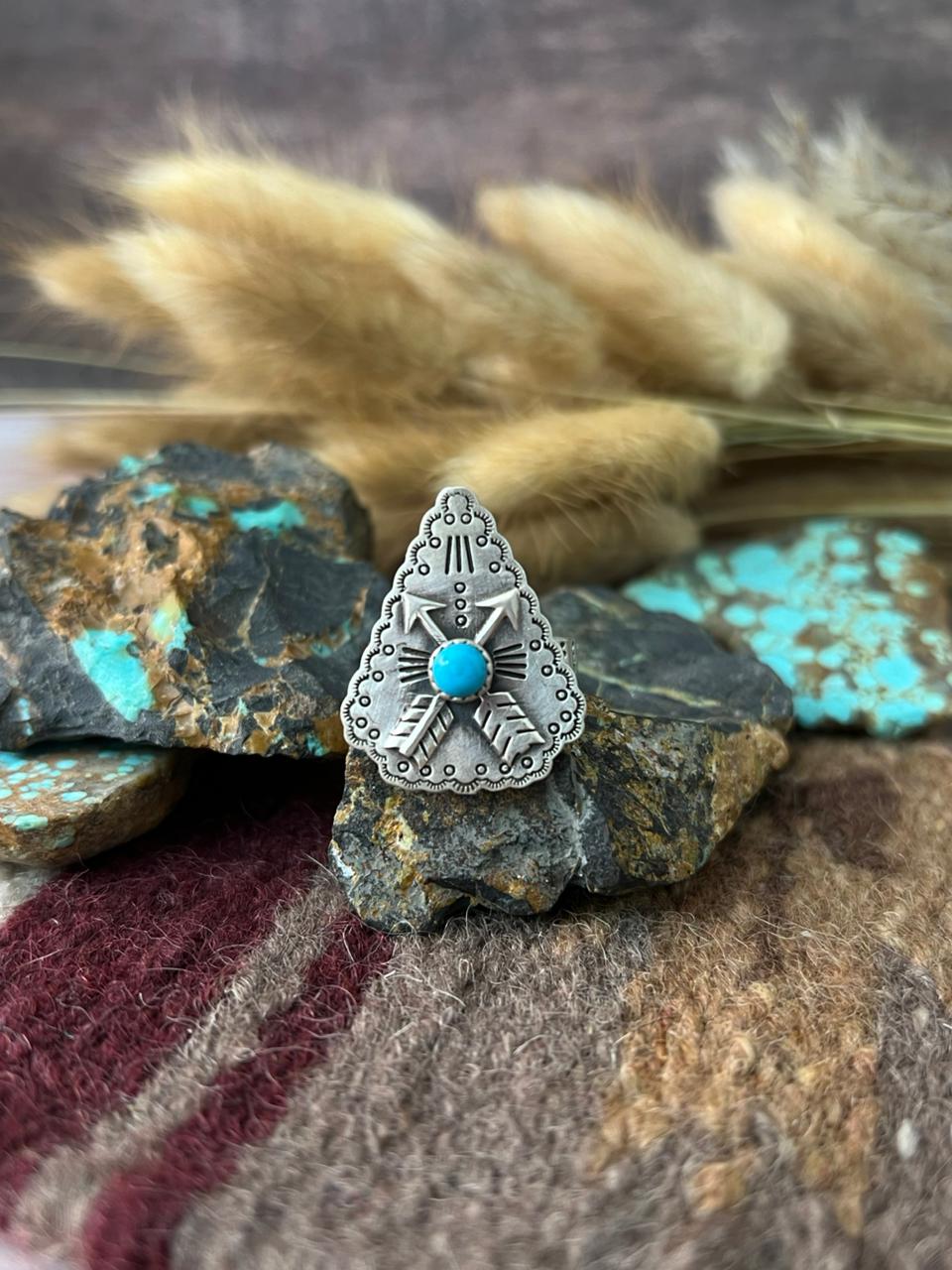 Handmade Sterling Silver Blue Turquoise Adjusatble Ring "Signed Nizhoni"