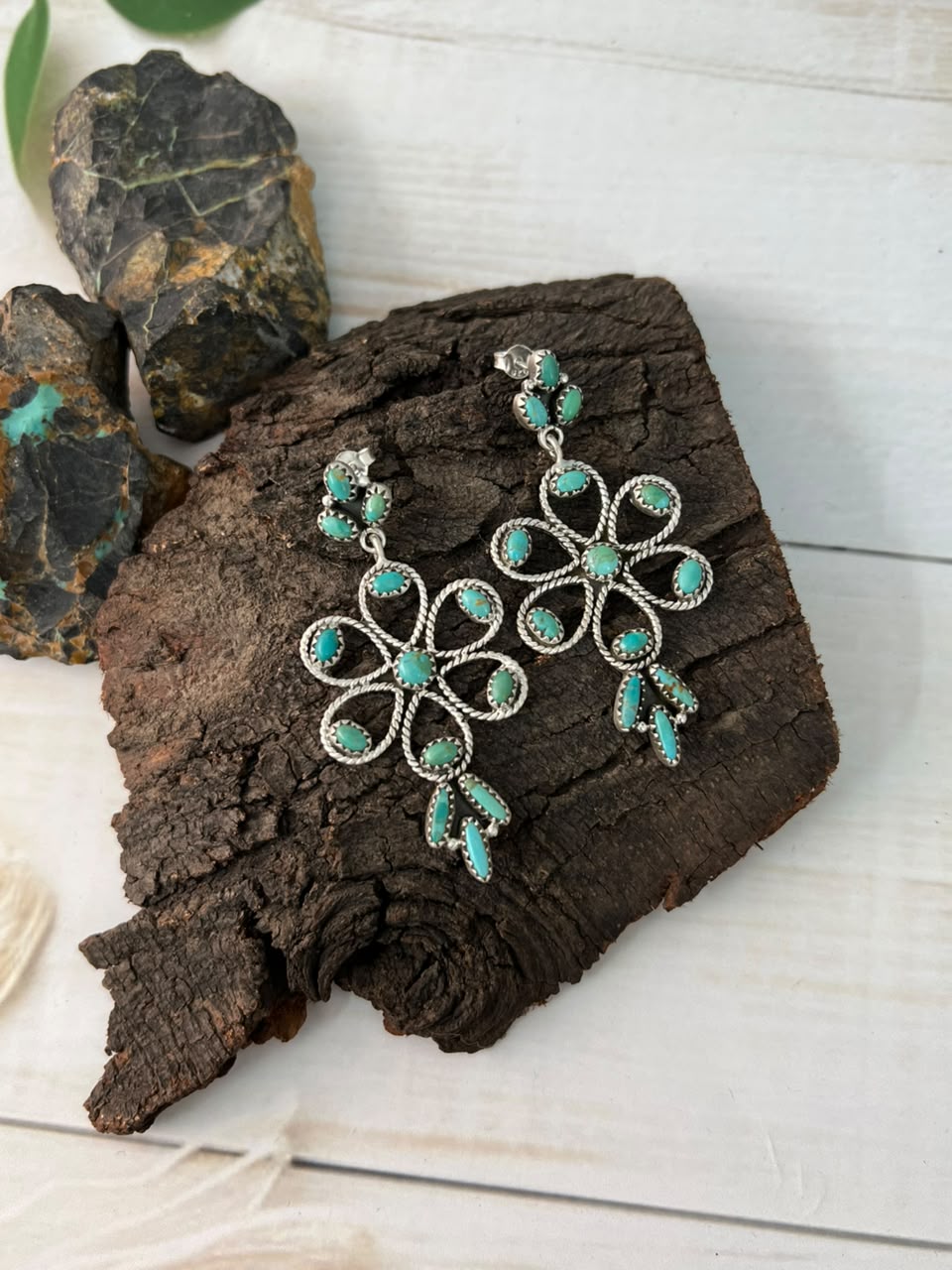 Handmade Sterling Silver Kingman Turquoise Post Dangle Earrings Signed Nizhoni