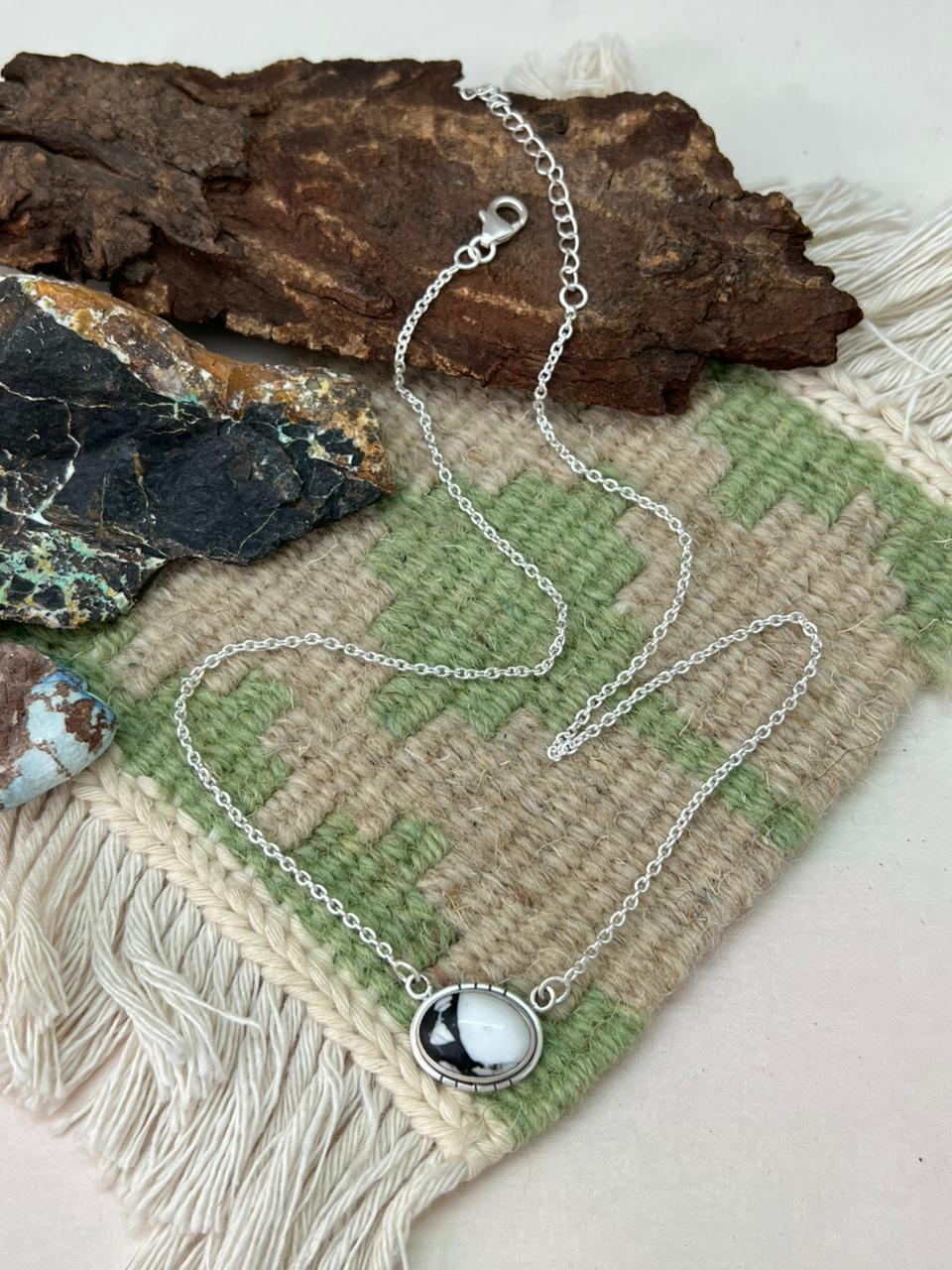 Handmade Sterling Silver White Buffalo Necklace "Signed Nizhoni"