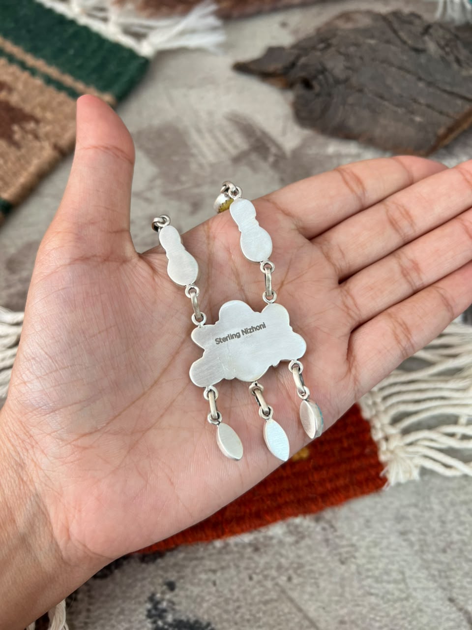Handmade Sterling Silver Palomino with White Water Turquoise Necklace Signed Nizhoni