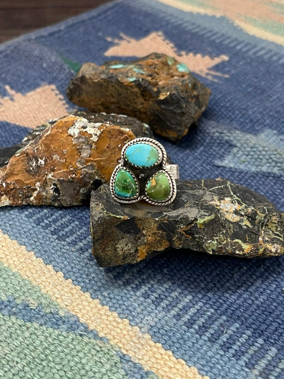Handmade Sterling Silver Sonoran Mountain Turquoise Adjustable Ring " Signed Nizhoni"