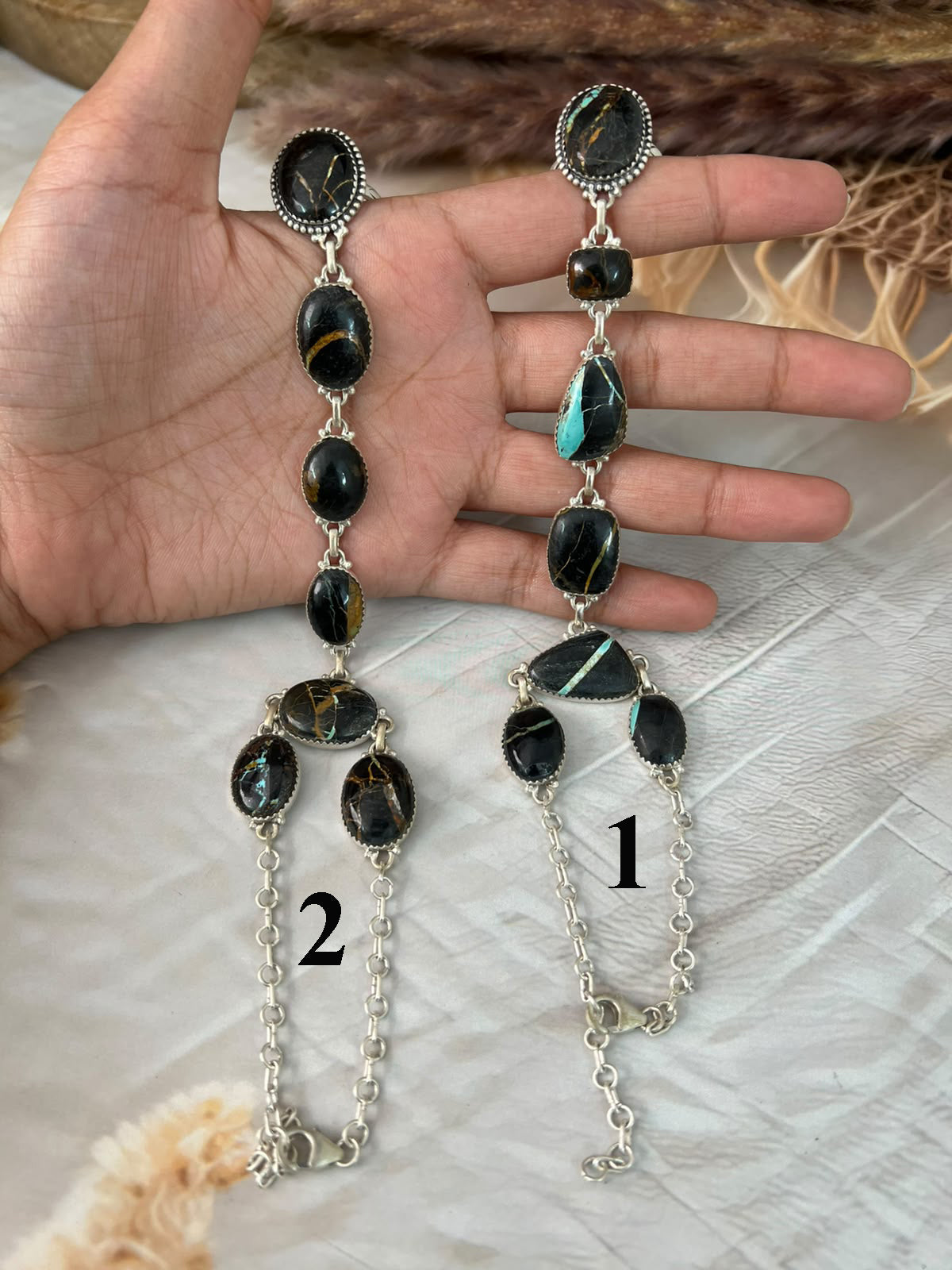 Handmade Sterling Silver Blackjack Turquoise Collection: Hand Harness Signed Nizhoni