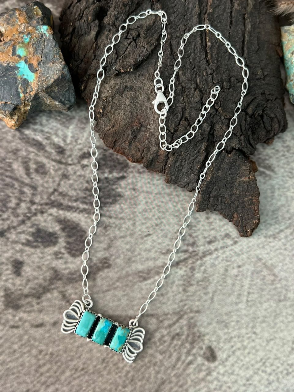 Handmade Sterling Silver Kingman Turquoise Necklace Signed Nizhoni
