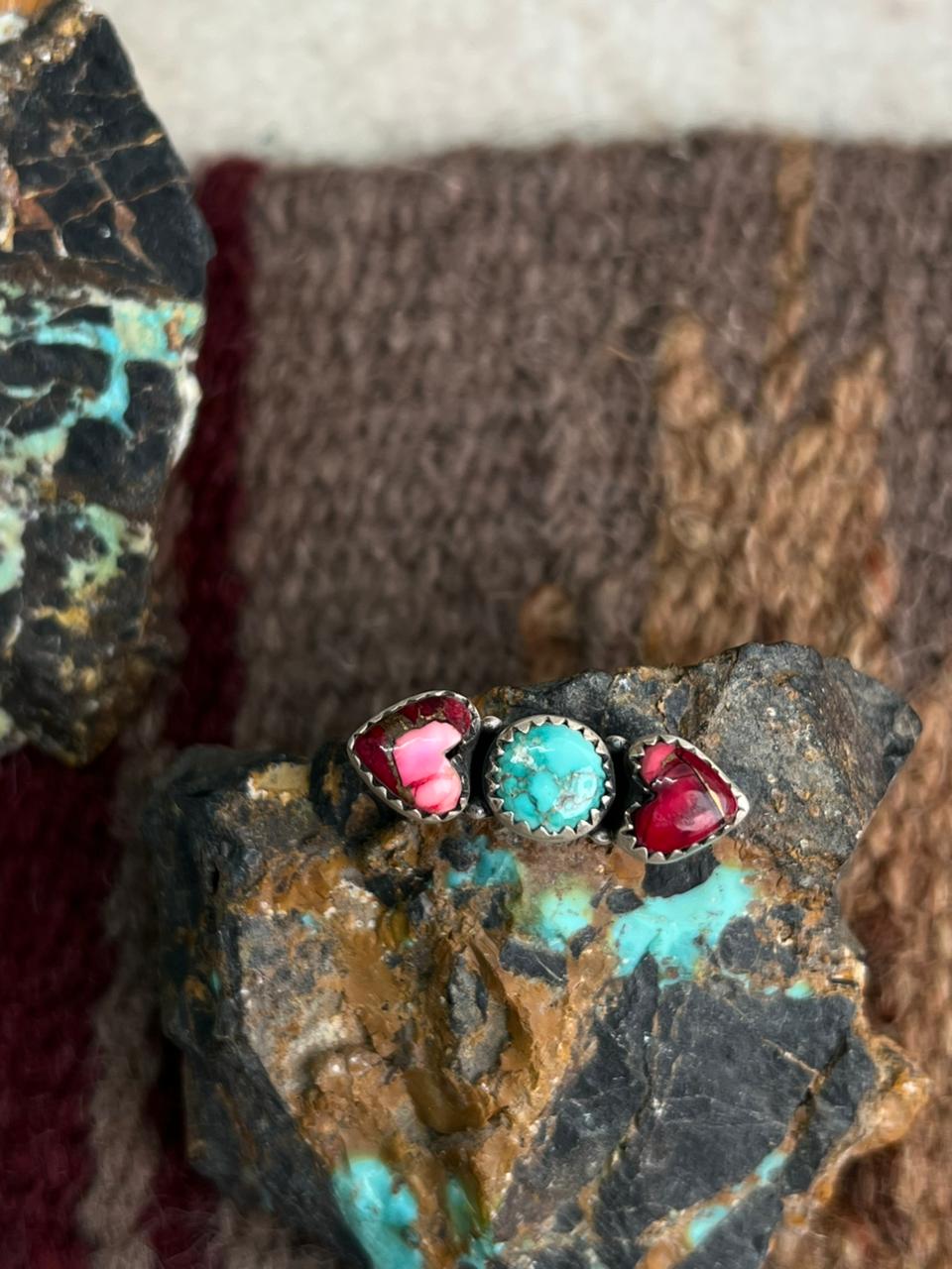 Handmade Sterling Silver Dahlia Rose with Emerald Valley Turquoise Watch Charms "Signed Nizhoni"