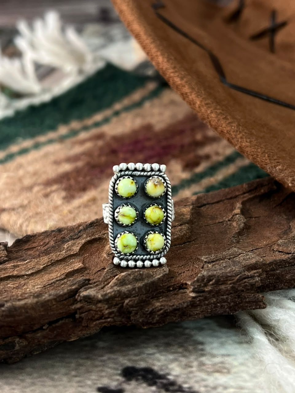 Handmade Sterling Silver Palomino Turquoise Bar Adjustable Ring Signed Nizhoni