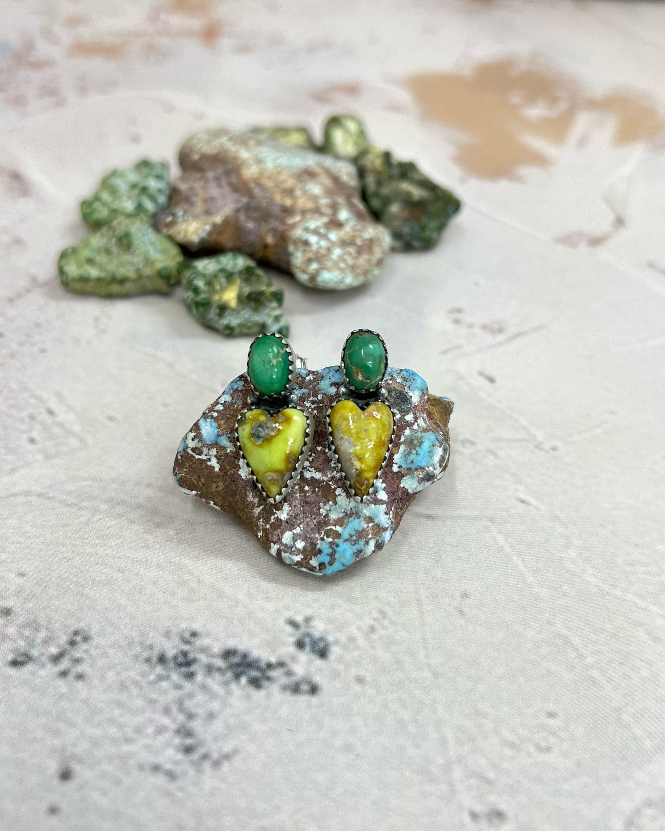 Handmade Sterling Silver Palomino with Sonoran Mountain Turquoise Post Earrings, Signed Nizhoni