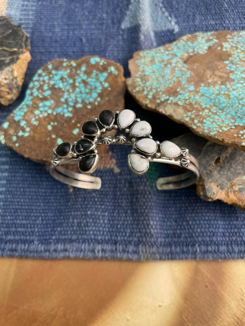 Handmade Sterling Silver White Buffalo Naja Cuff Bracelet "Signed Nizhoni"