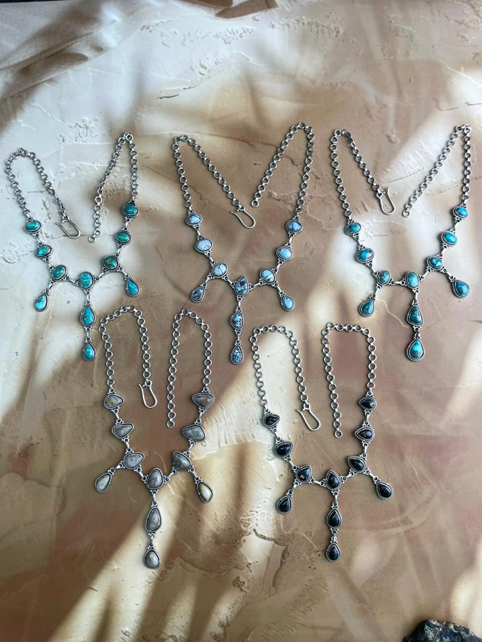 Handmade Sterling Silver Multi Stone Necklace "Signed Nizhoni"