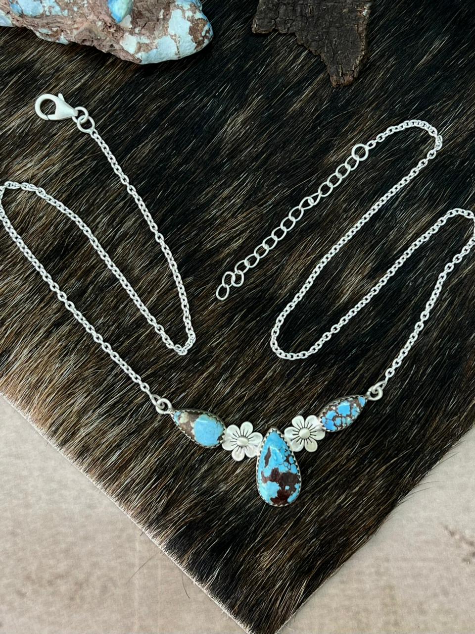 Handmade Sterling Silver Golden Hills Turquoise Necklace "Signed Nizhoni"