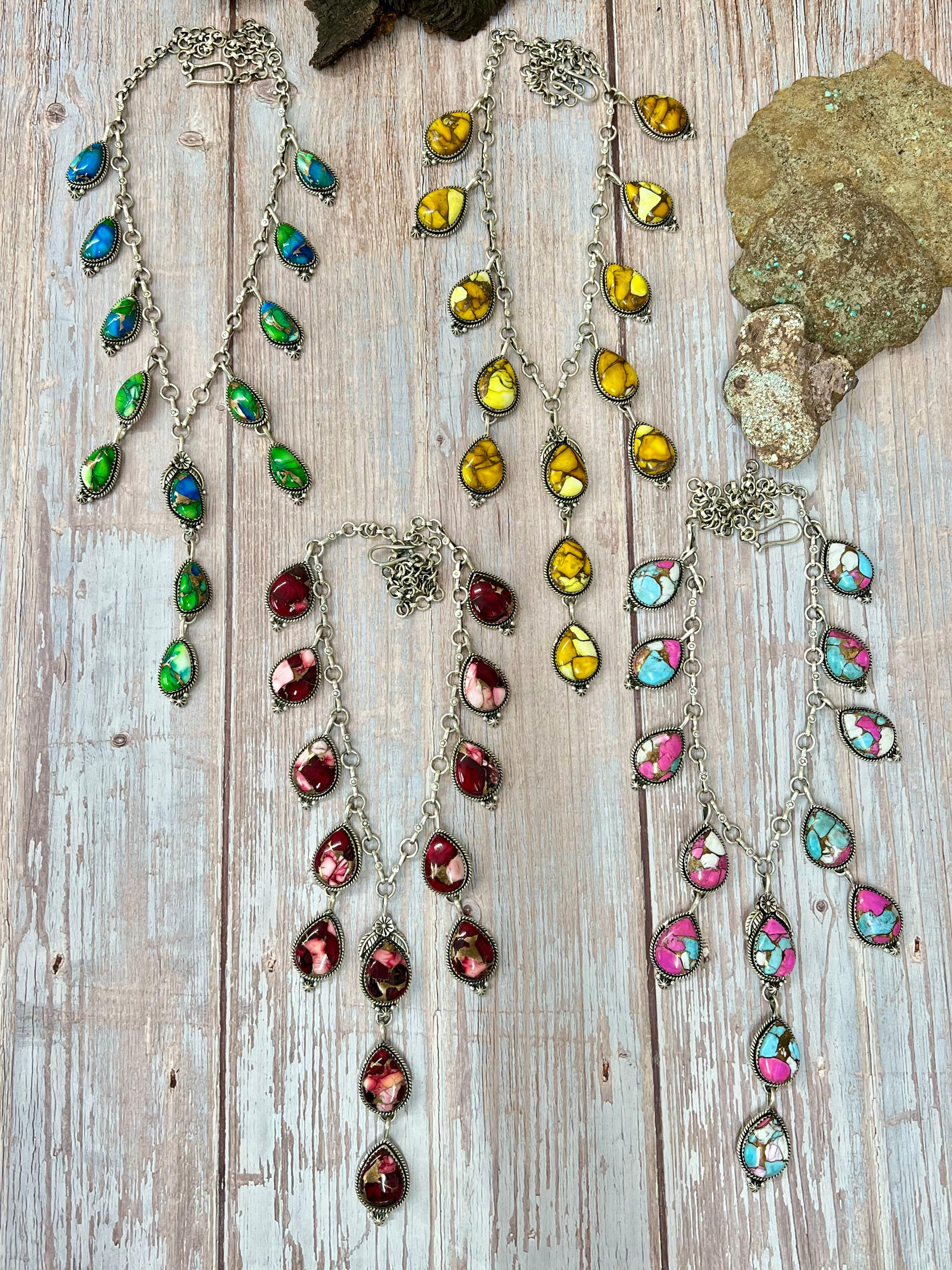 Handmade Sterling Silver Multi Stone Necklace, Signed Nizhoni