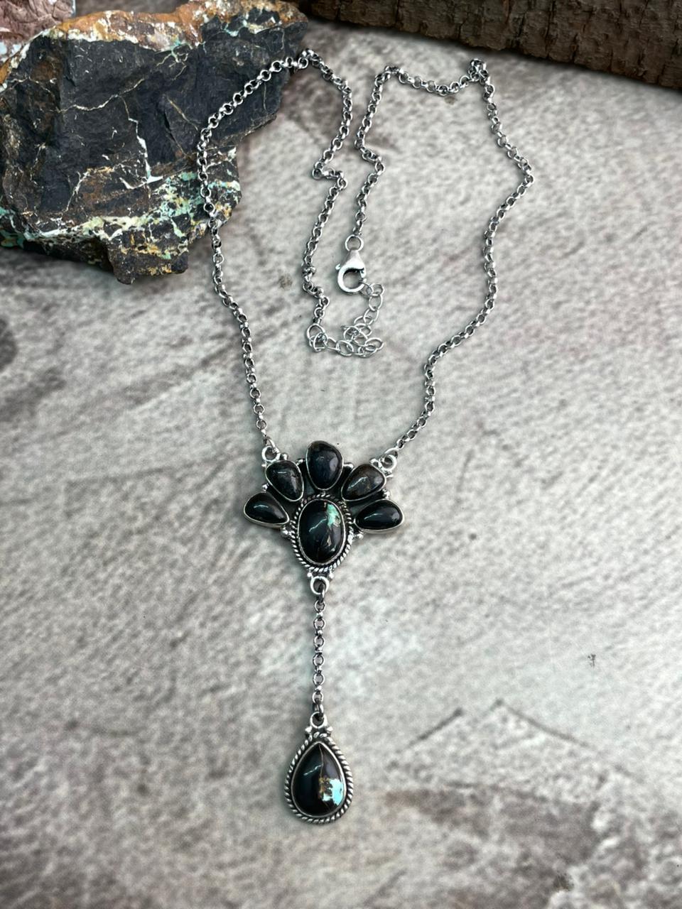 Handmade Sterling Silver Blackjack Turquoise Necklace "Signed Nizhoni"