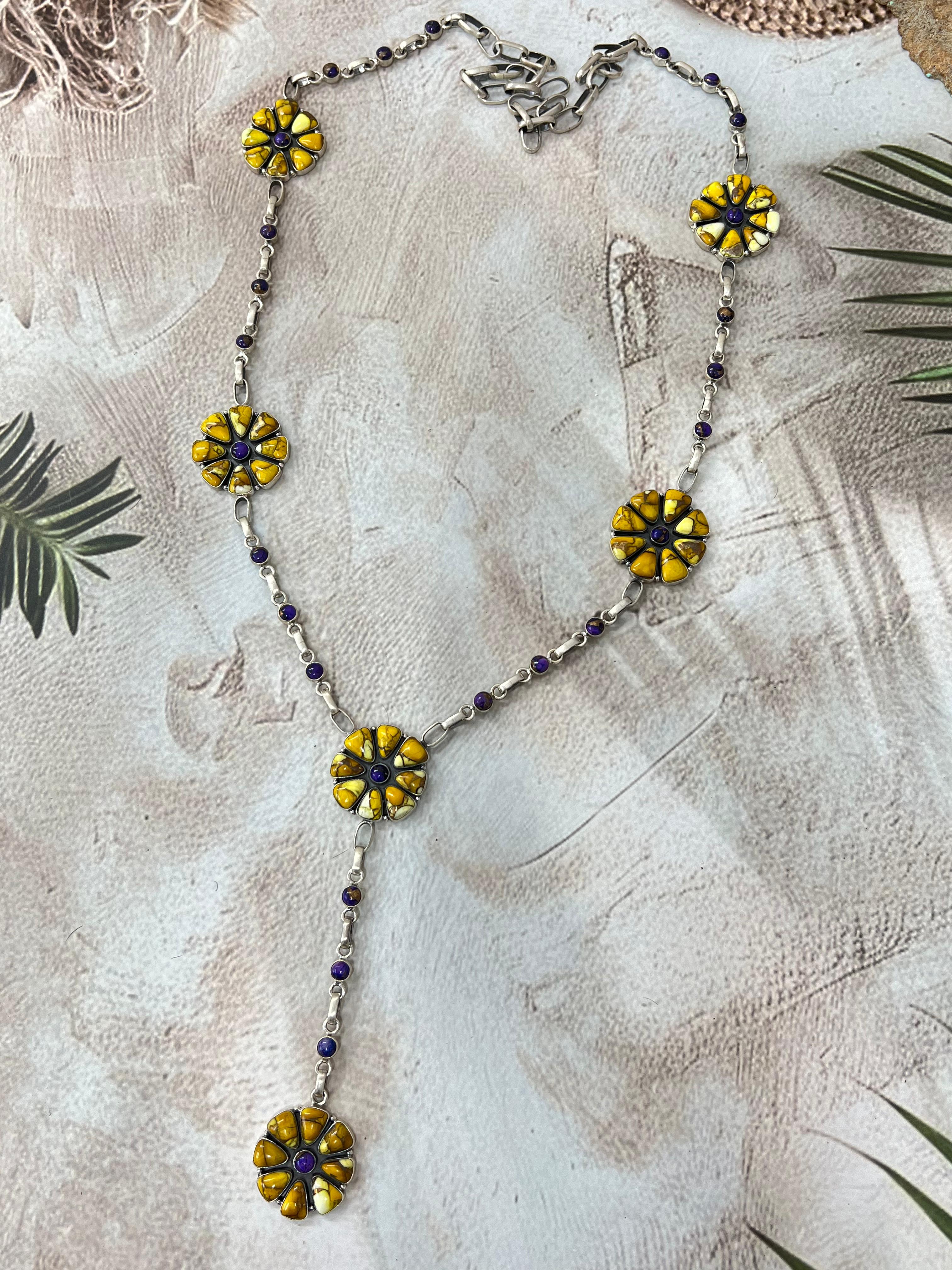 Handmade Sterling Silver Grape Dahlia, Honey Dahlia Necklace with Signed Nizhoni