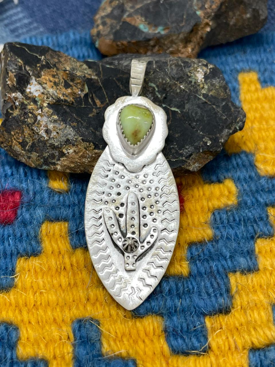 Handmade Sterling Silver Palomino Turquoise Pendant "Signed Nizhoni"