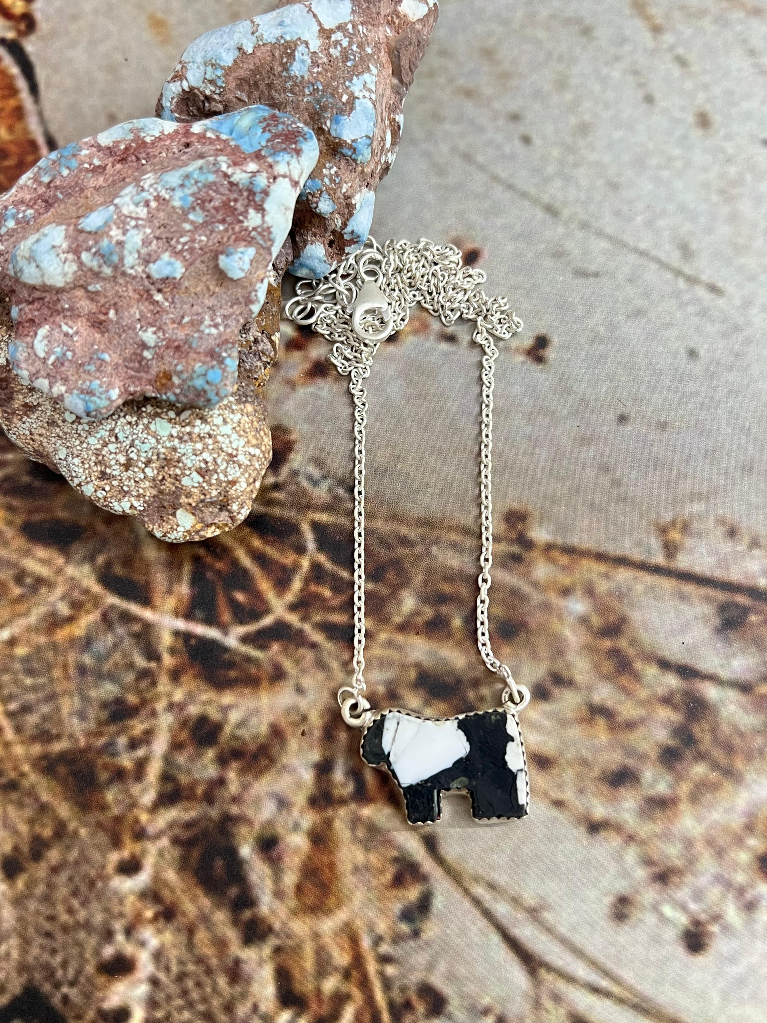 Handmade Sterling Silver White Buffalo BULL Necklace with Signed Nizhoni (4)