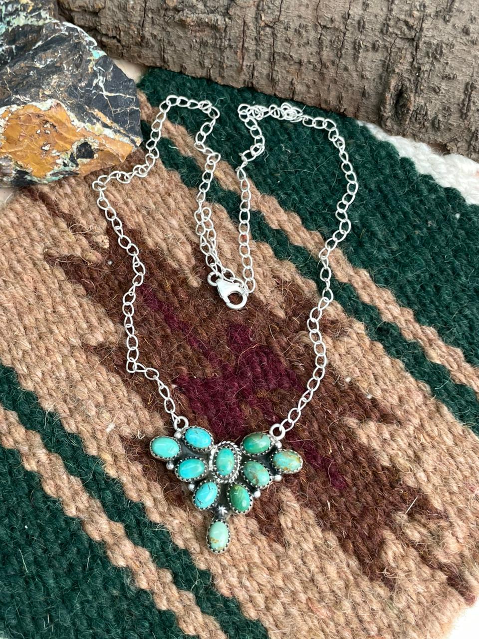 Handmade Sterling Silver Kingman Turquoise Necklace "Signed Nizhoni"