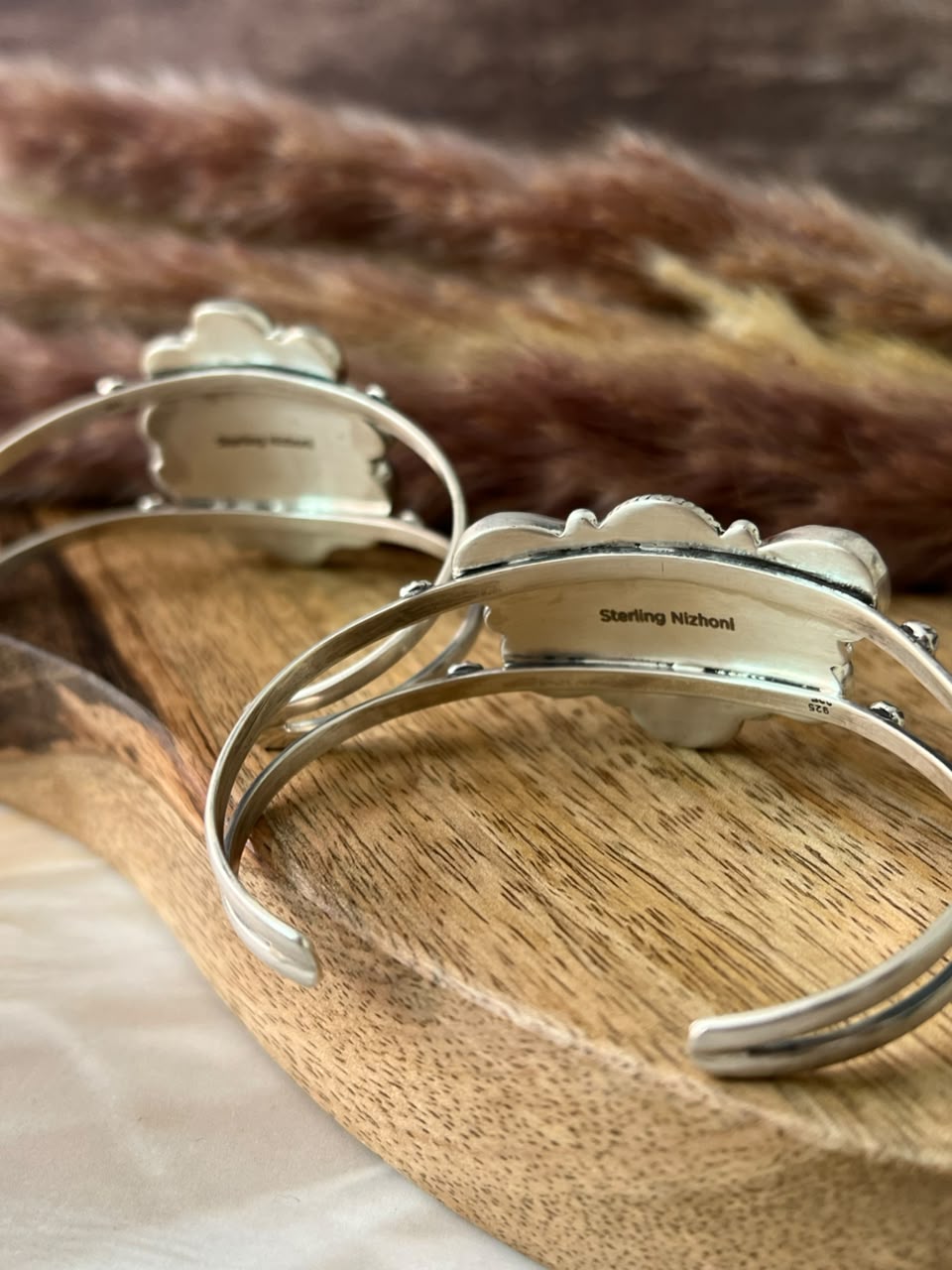Handmade Sterling Silver Blackjack Turquoise Collection: Cuff Bracelet Signed Nizhoni