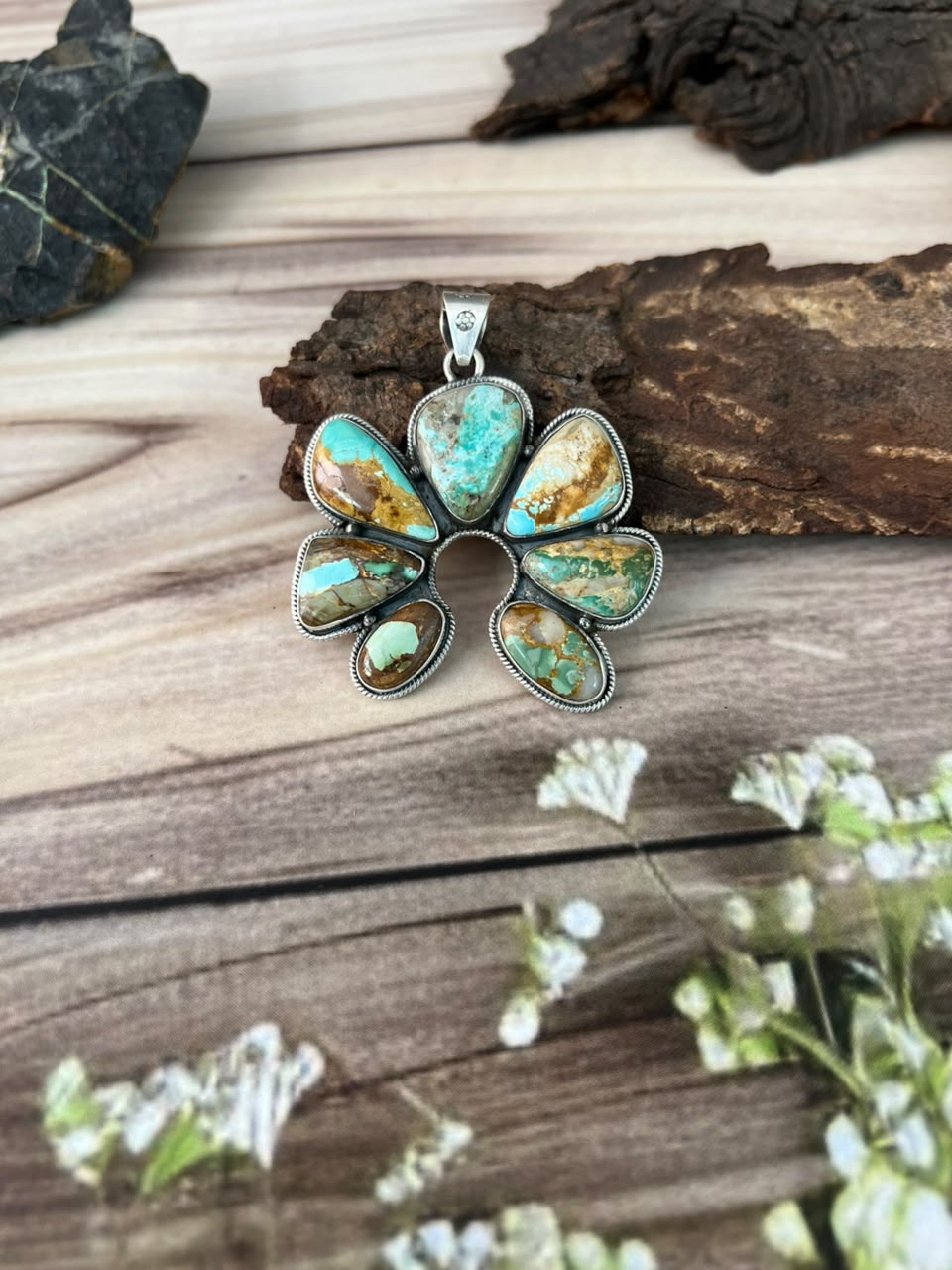 Handmade Sterling Silver Royston Turquoise Naja Pendant Signed Nizhoni