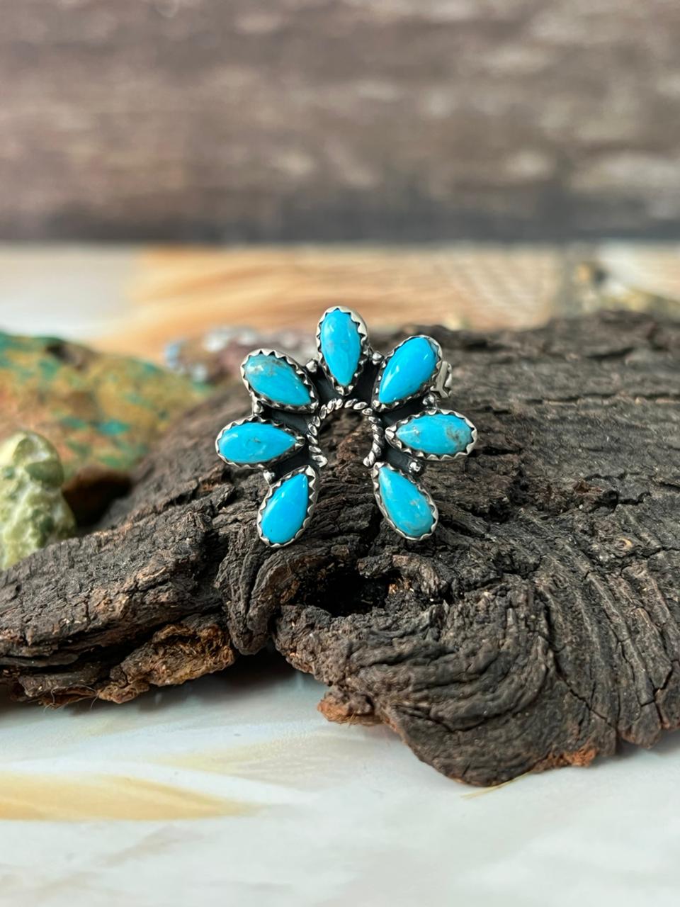 Handmade Sterling Silver Blue Turquoise Adjustable Ring "Signed Nizhoni"