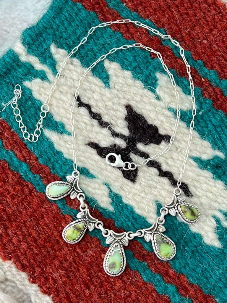 Handmade Sterling Silver Palomino Turquoise Necklace with Signed Nizhoni