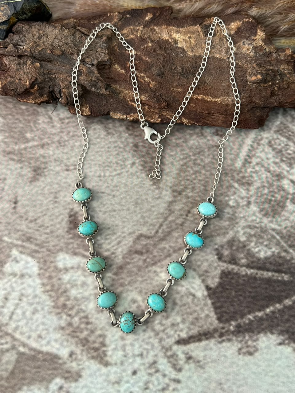 Handmade Sterling Silver Number 8 Turquoise Collection: Necklace Signed Nizhoni